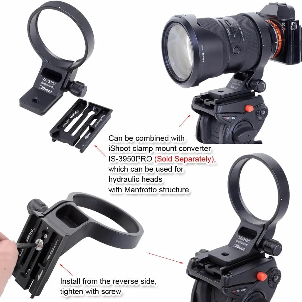 iShoot Anello di montaggio per treppiede Collare per obiettivo compatibile con Tamron 35-150mm f/2-2.8 Di III VXD A058 E Mount, Porta Staffa di Supporto Lenti è Arca Piastra a Sgancio Rapido Camera
