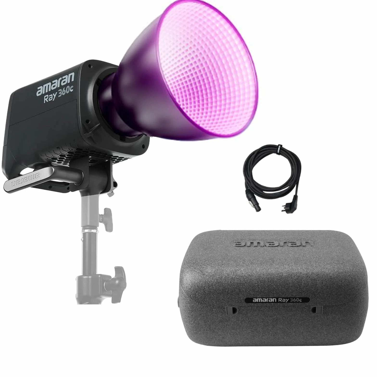 Faro video Amaran Ray 360c RGBWW, illuminazione a luce continua da 360W con attacco Bowens, temperatura colore CCT 1.800K-20.000K, 17.130 Lux/1m, supporto per controllo tramite app/DMX.