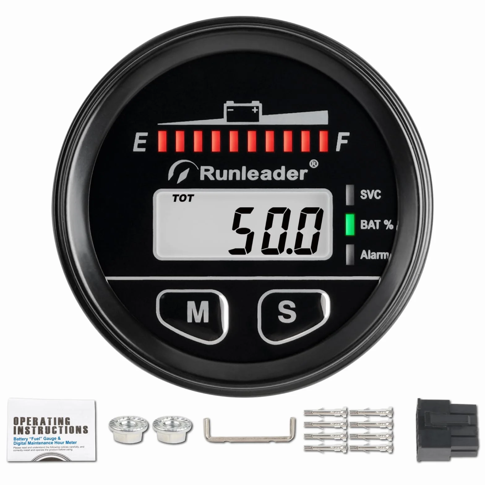 Indicatore del Livello di Carica della Batteria 12V 24V 36V 48V Contaore Misuratore di Tensione per Batterie al Piombo Gel LiFeO4 AGM