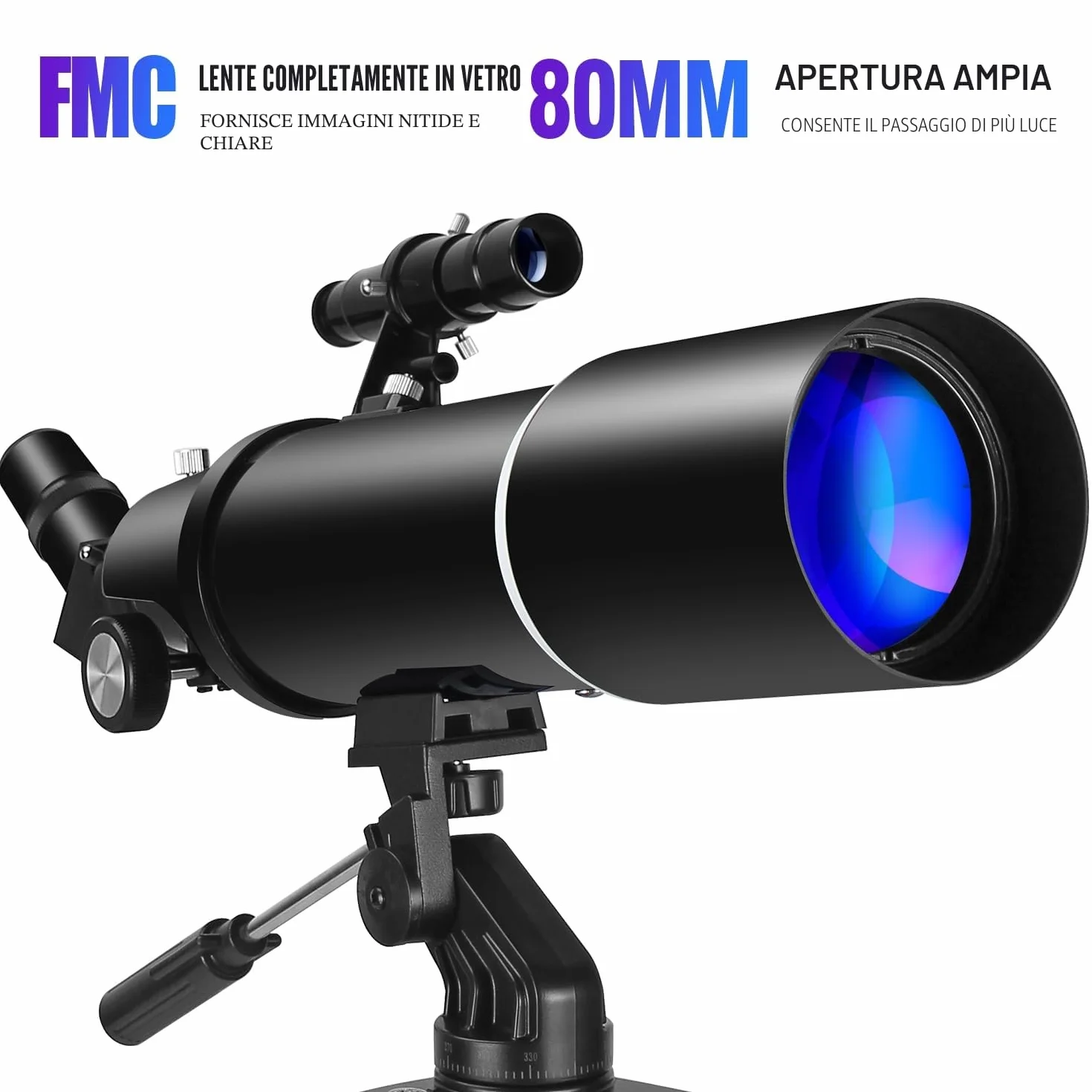 Telescopio Astronomia per Adulti e Principianti - Apertura 80 mm, 600 mm, Portatile da Viaggio per Bambini con Treppiede, Adattatore per Telefono e Zaino