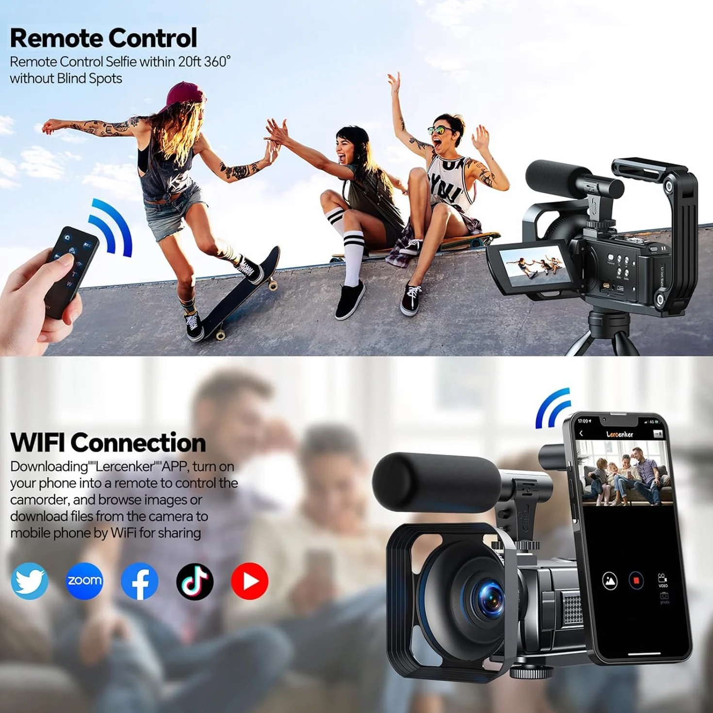 Videocamera 5K 56MP Camera Vlog per YouTube, WiFi, Visione Notturna IR, Zoom Digitale 16X, Schermo Touch 3", Webcam, Microfono Esterno, 2 Batterie, Scheda 64GB, Stabilizzatore, Telecomando, Treppiede