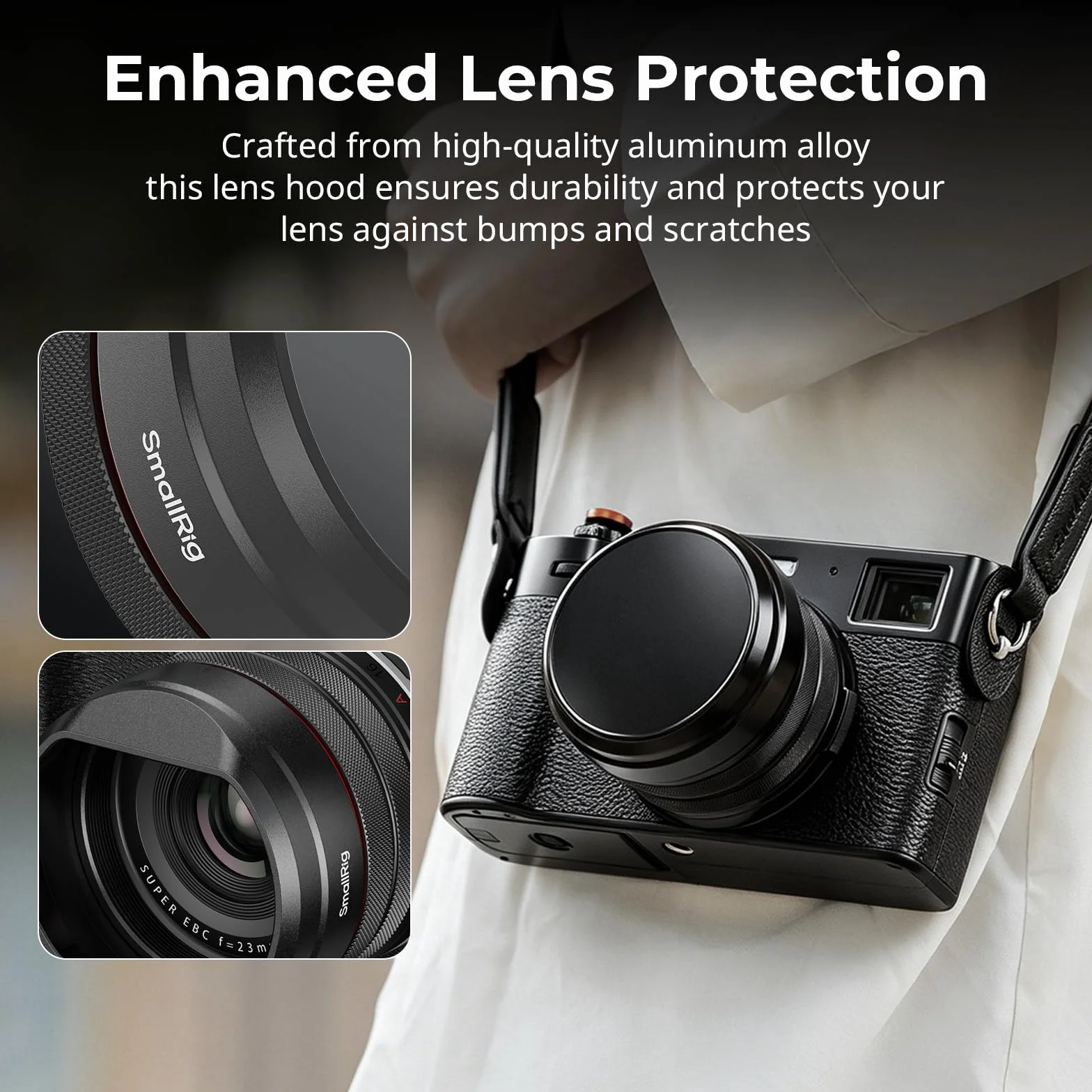 SMALLRIG Paraluce per Obiettivo X100VI, Parasole per Obiettivo FUJIFILM X100VI / X100V, Lega di Alluminio, Copertura Protettiva Antigraffio, Compatibile con Filtri, Antiriflesso, Nero - 5848