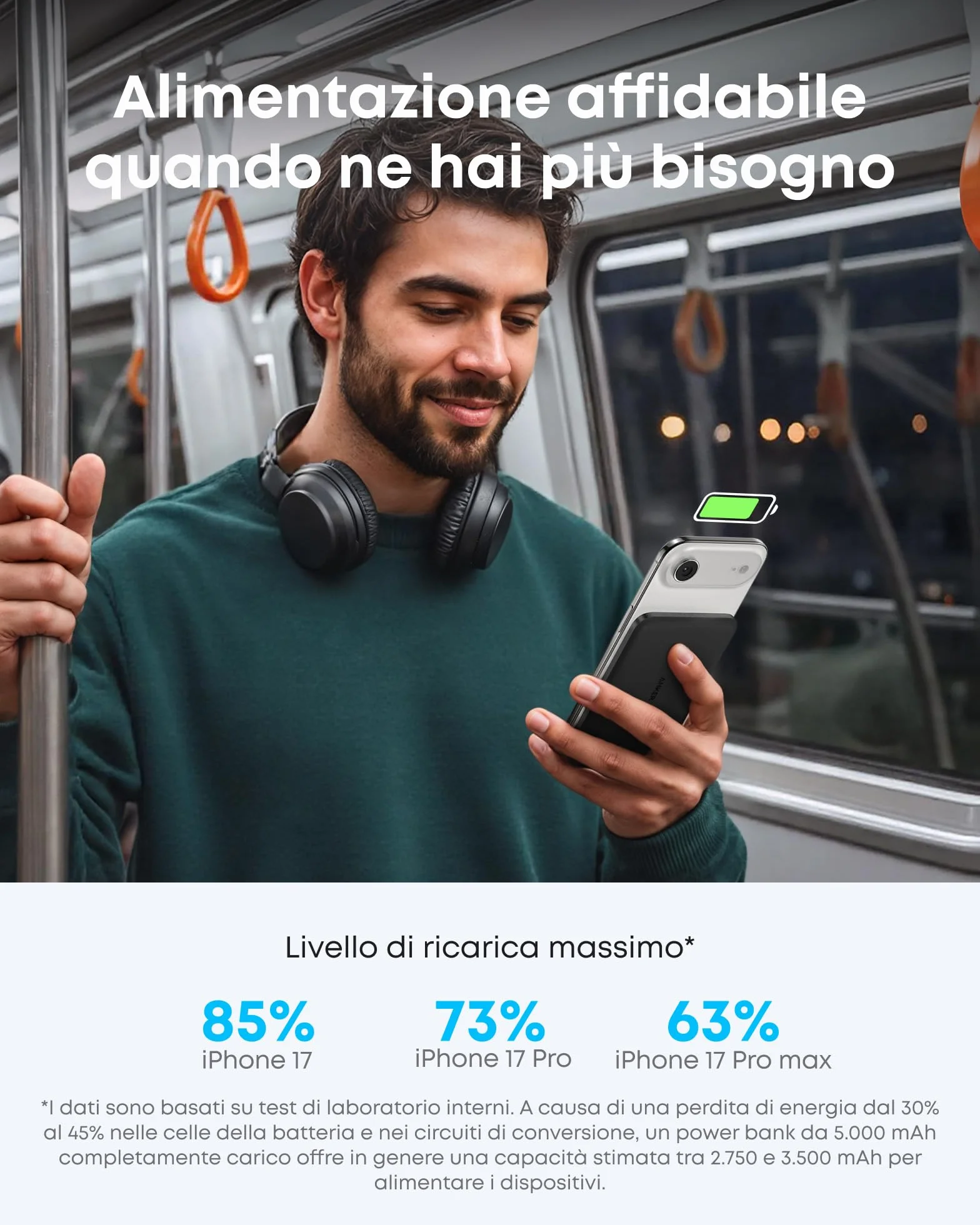 Anker Nano Power Bank Magsafe 5000 mAh, Certificato Qi2 da 15W Batteria Magnetica Ultra Sottile, Caricabatterie Portatile Ultra Veloce, Design Ergonomico, Solo per iPhone 17 Pro Max Air/Serie 16-12