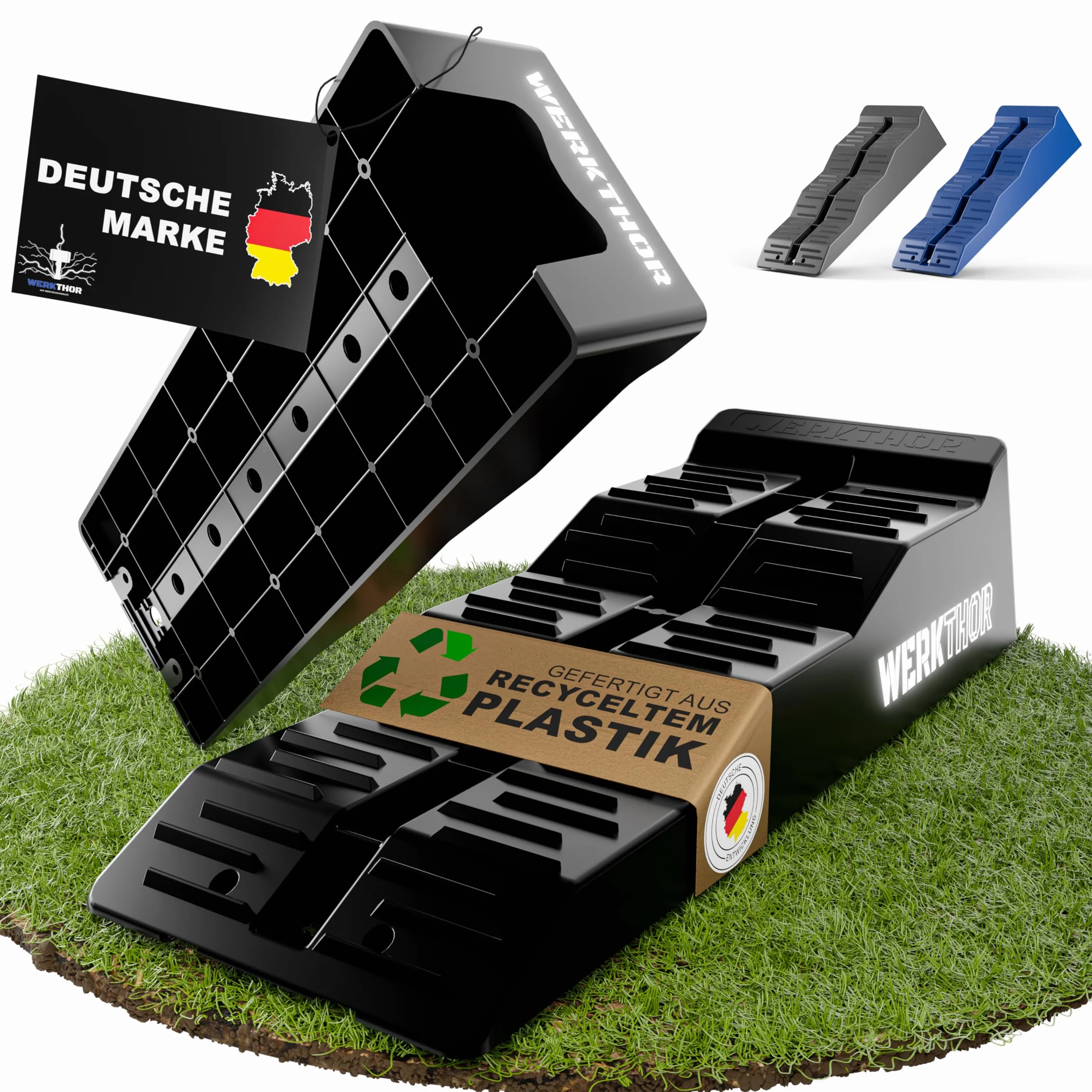 WERKTHOR Cunei per Camper [Nero Set 2 Pezzi] | Cunei Livellatori Camper fino 5T per Roulotte Van | Pedane Auto Sollevamento Resistenti Antiscivolo Ogni Superficie