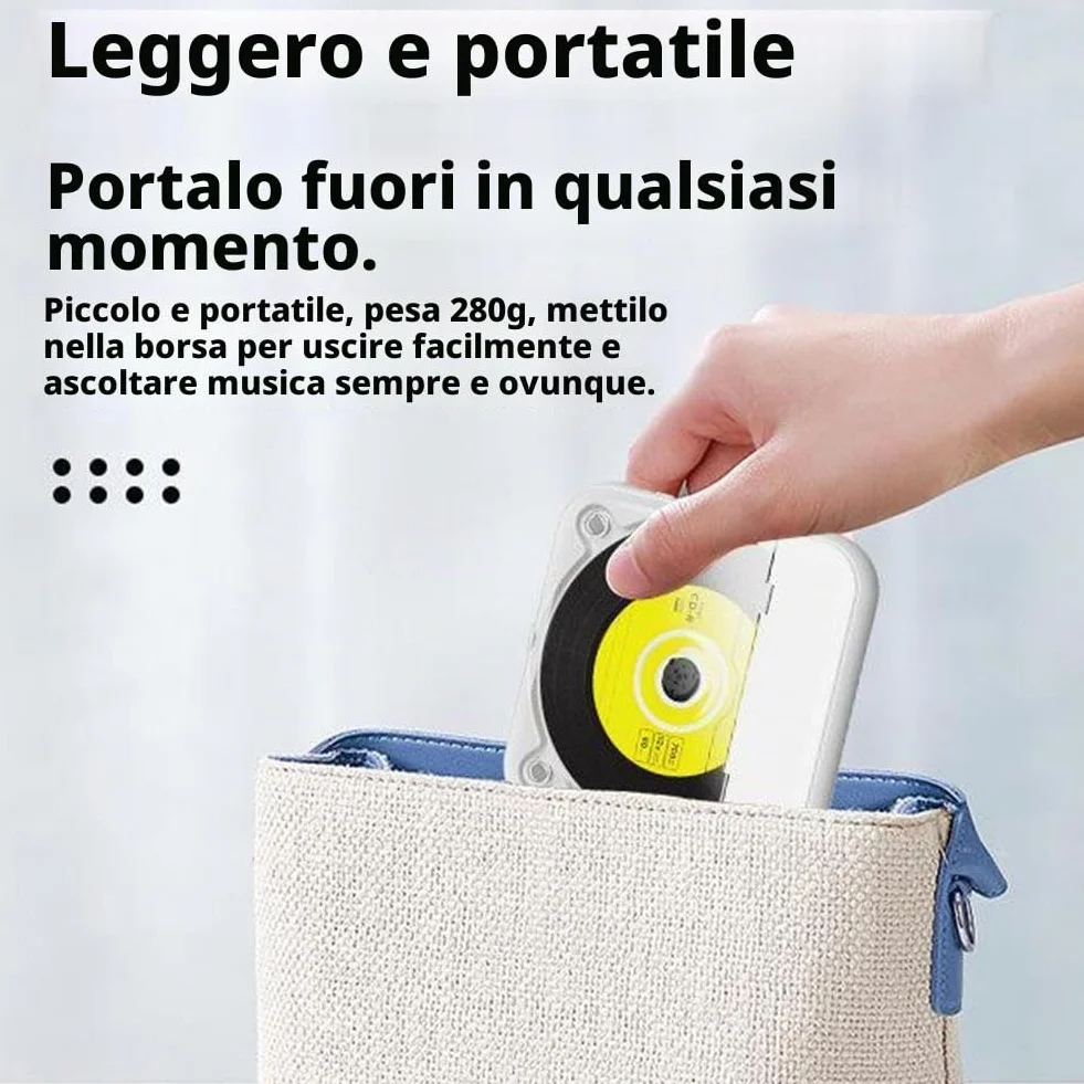 Lettore CD portatile con Bluetooth, piccoli lettori CD Hi-Fi con altoparlante, riproduttore compatto per auto/studio/viaggi, con cavo USB-C e auricolari (nero)