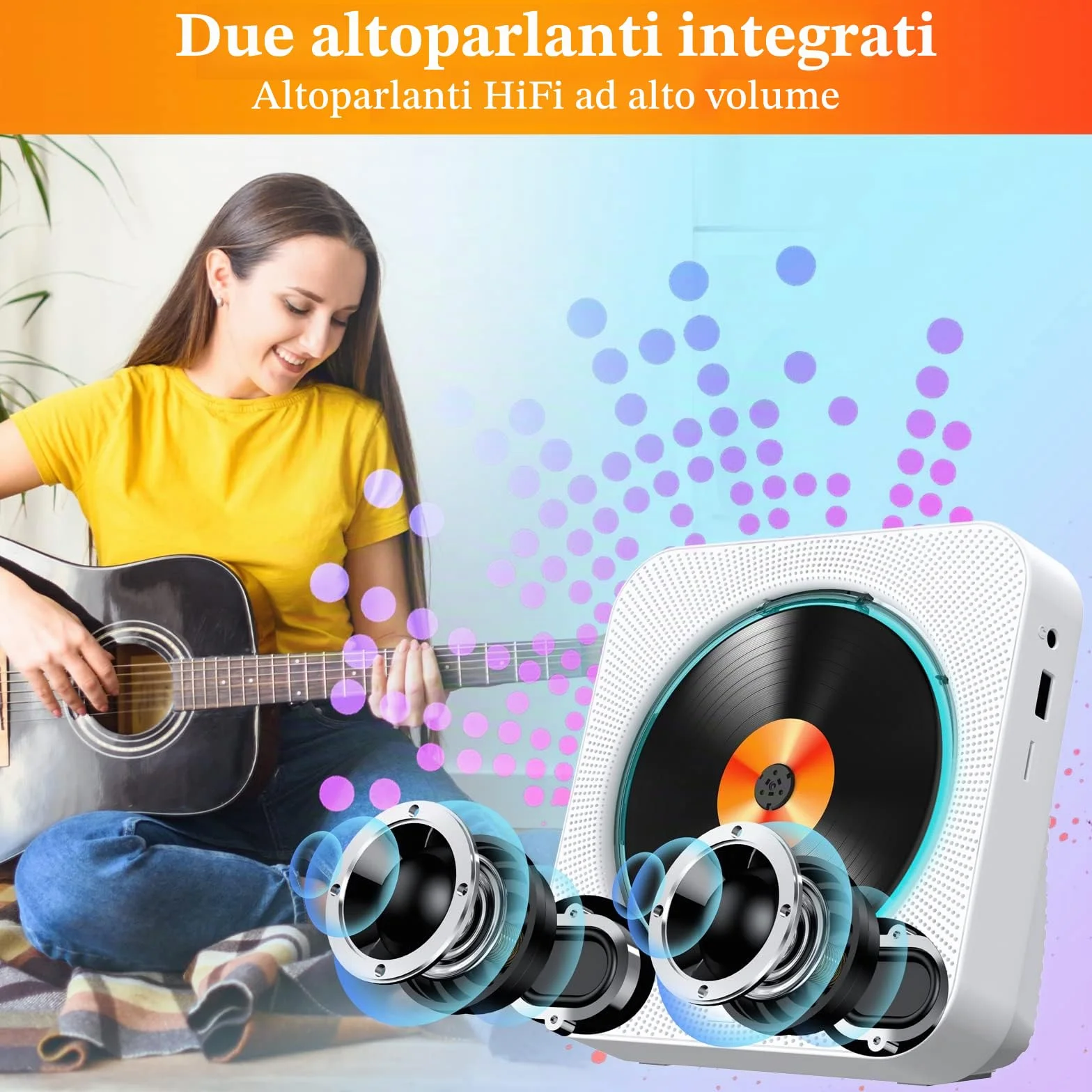 Lettore CD Bluetooth 5.1 Lettore CD da tavolo con 5W Doppi Altoparlanti Luce Telecomando Copertura Della Polvere Display FM Radio Timer Cuffie USB/SD Card/AUX Playback