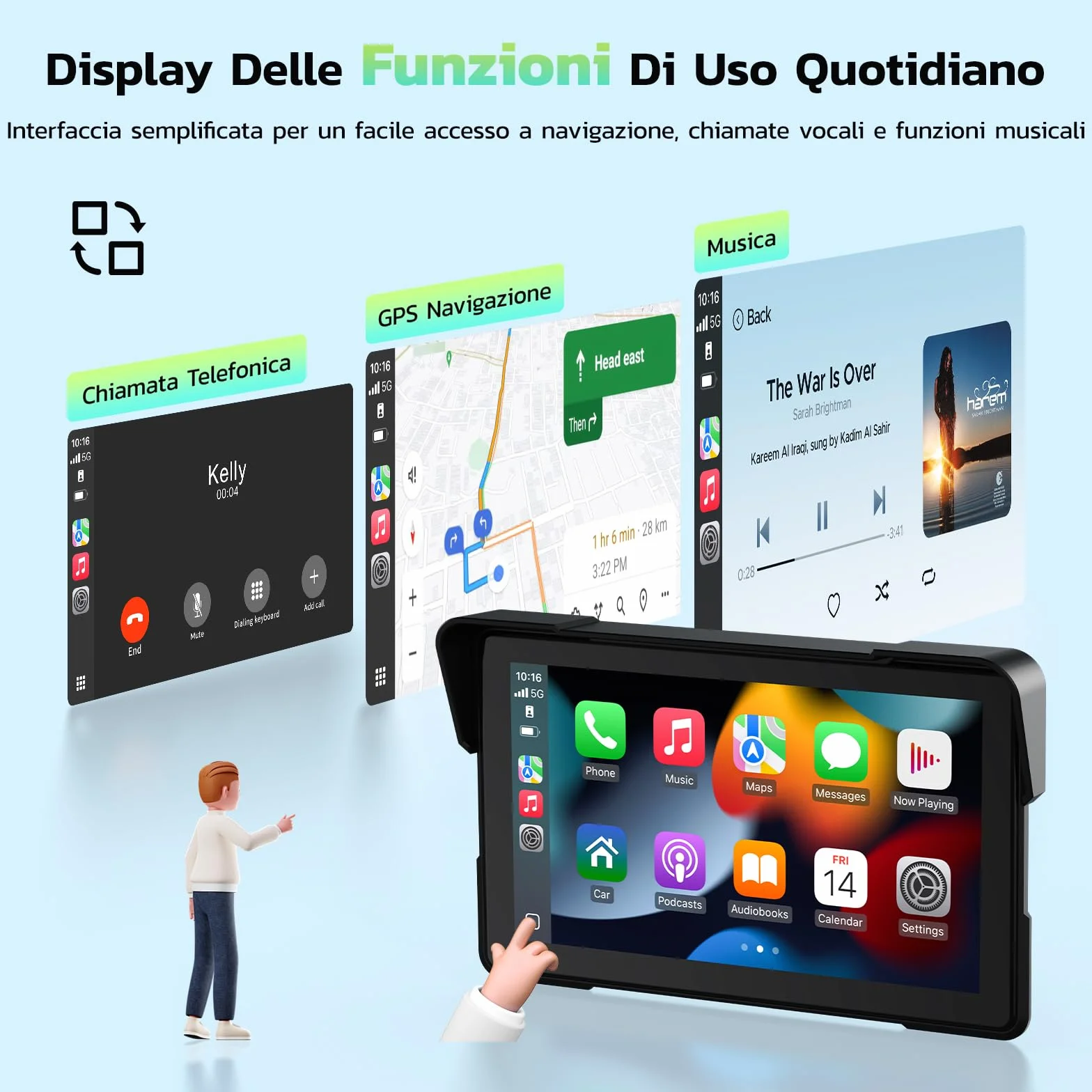 LAMTTO Schermo Wireless CarPlay e Android Auto per Moto, Aggiornamento Portatile da 7 Pollici con Touch Screen Impermeabile IP67 con Navigazione, Bluetooth Siri/G00gle Assistente