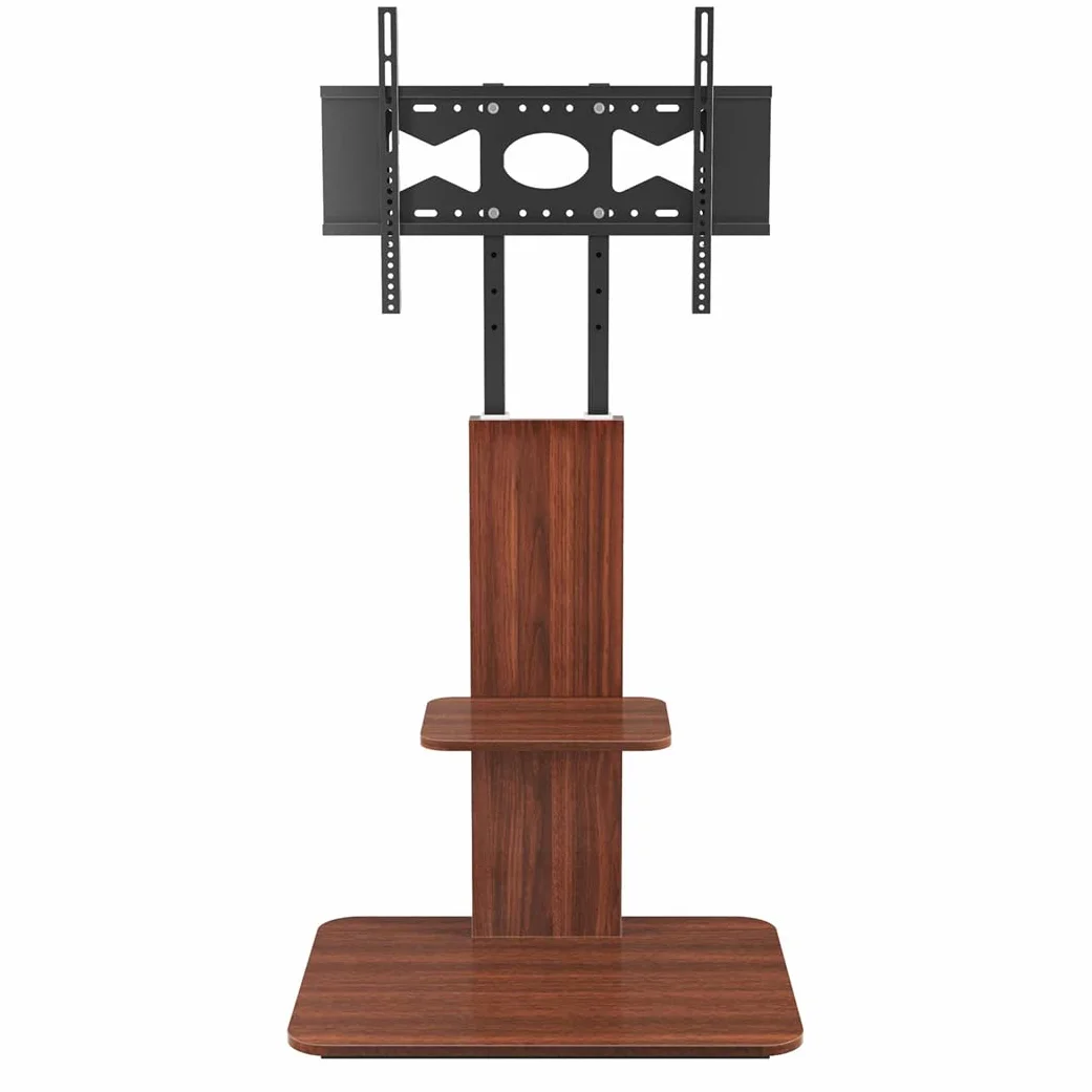 UNHO Supporto TV da Pavimento: Porta TV da Terra per Schermo 32-65 Pollici LED LCD Piedistallo TV con Staffa, 2 Ripiani in legno, Max VESA 600x400 mm, Fino a 40 kg