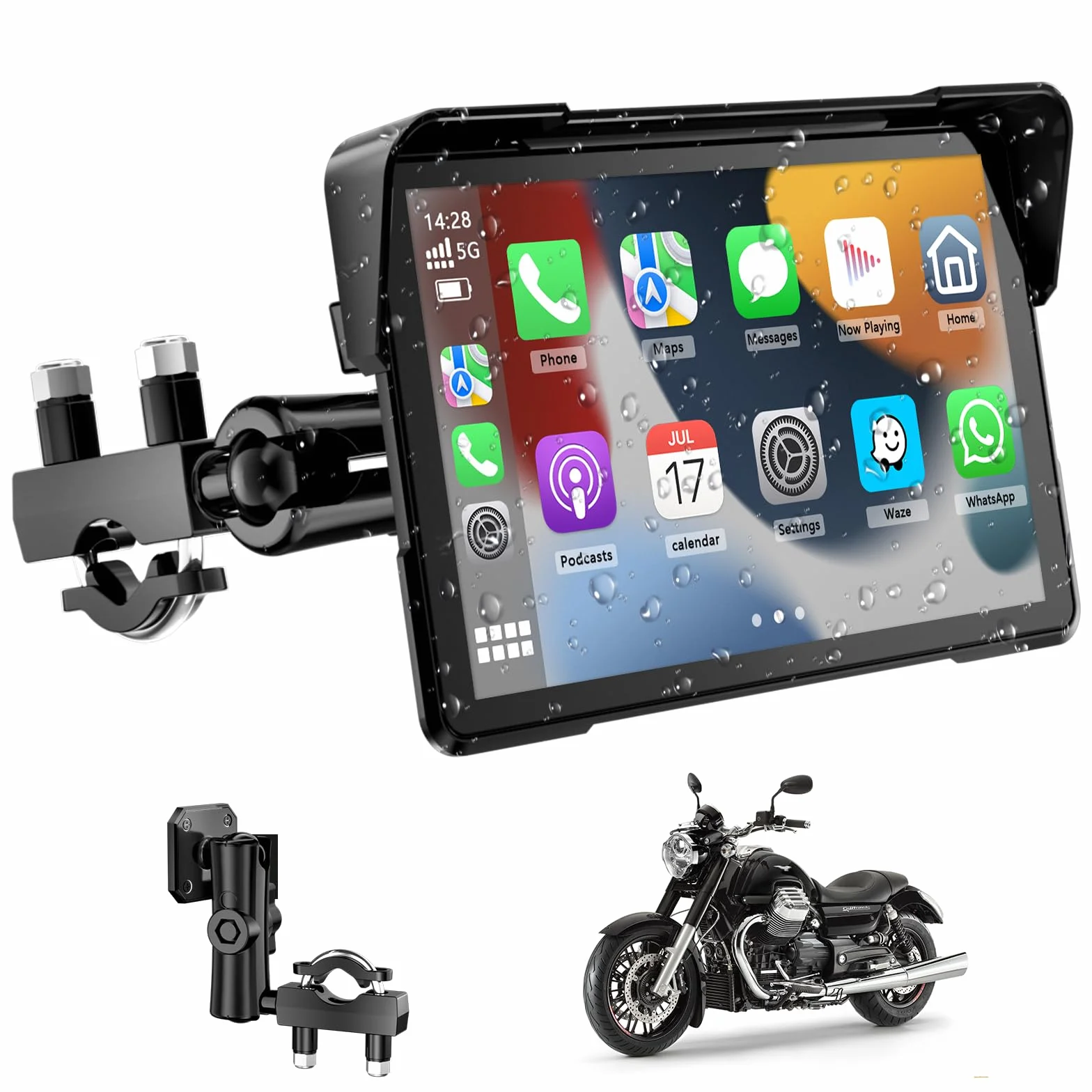 Schermo Carplay Moto 7 Pollici Portatile GPS Impermeabile Bluetooth Carplay Android Auto Supporto Magnetico