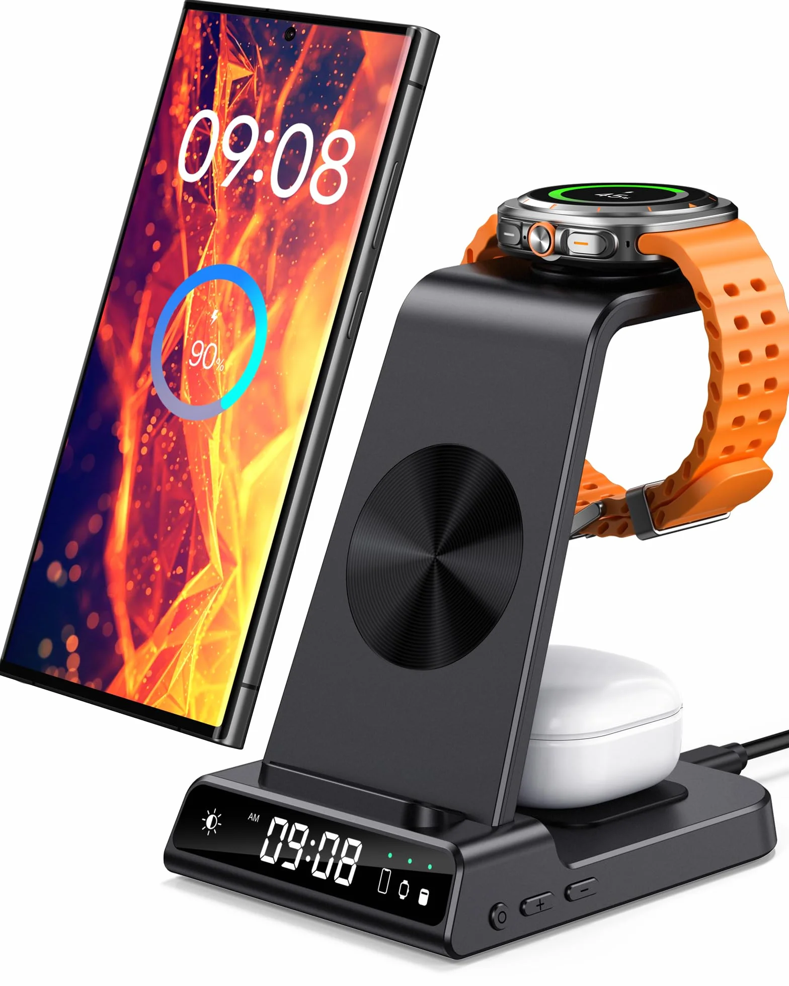 Caricatore Wireless 3 in 1 per Samsung S26 Ultra, Stazione di Ricarica per Samsung S26+/S25 Ultra/S24/S23/Z Flip 7/Z Fold 6, Base Ricarica Wireless per Samsung Galaxy Watch 8/Ultra/7/6/5, Galaxy Buds