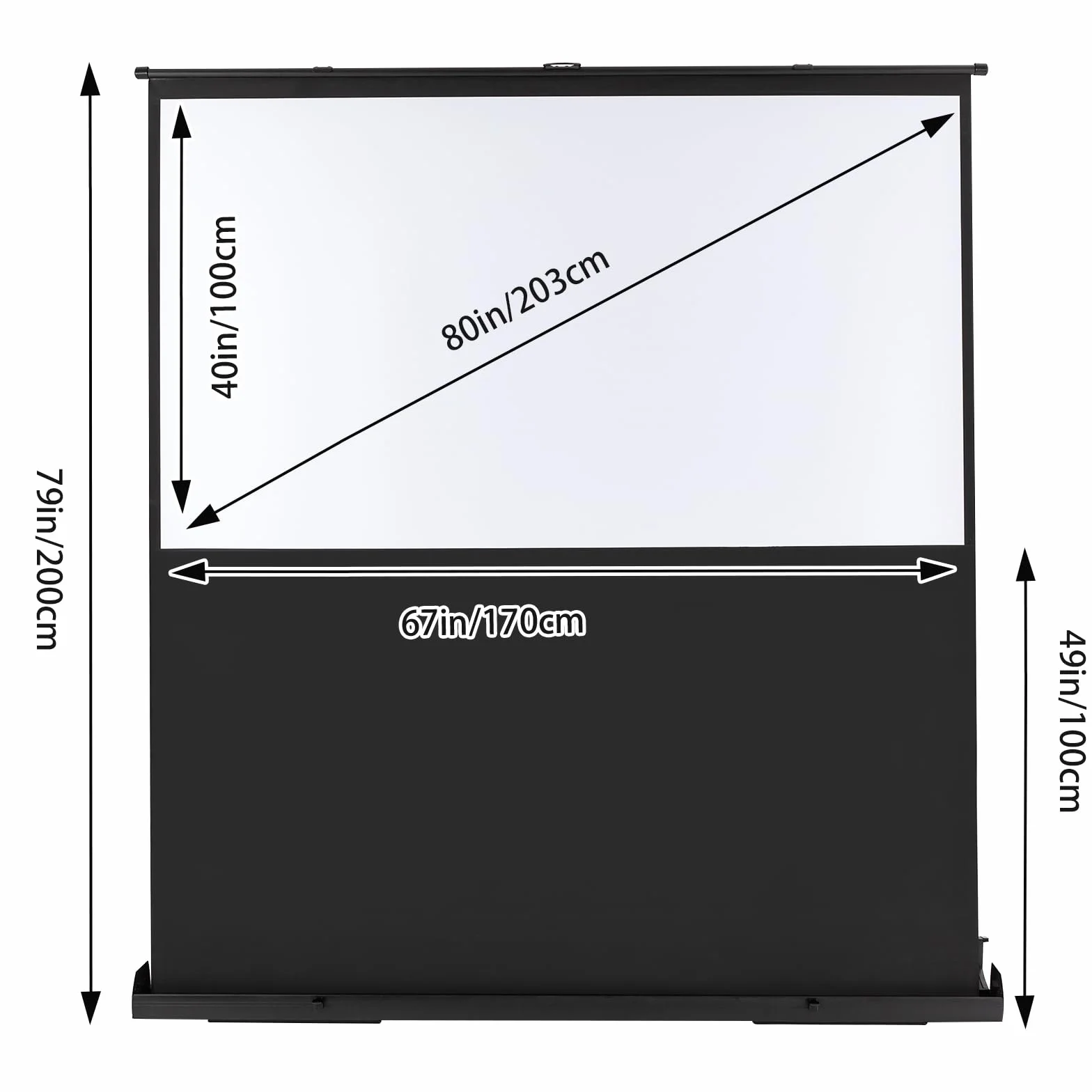 Schermo di Proiezione, portatile Schermo proiettore da pavimento, altezza regolabile, per sale di proiezione domestica, soggiorno, camera da letto, sala giochi, sala riunioni, 170 * 200CM