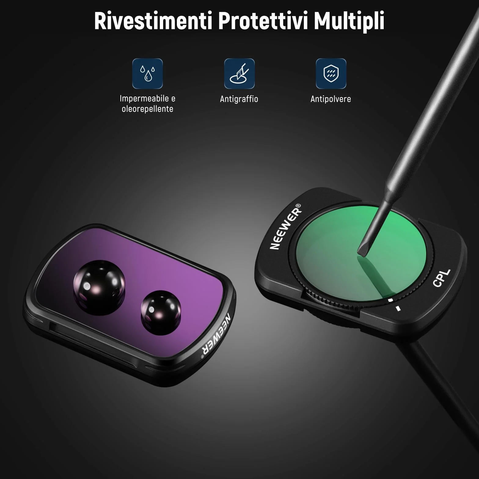 NEEWER Kit Filtri Magnetici ND e CPL Compatibili Con DJI OSMO Pocket 3 / Pocket 4 / Xtra Muse, 4 Pezzi: ND16, ND64, ND256 e CPL. Vetro Ottico HD Multi Rivestito, Struttura Ultra Sottile In Alluminio