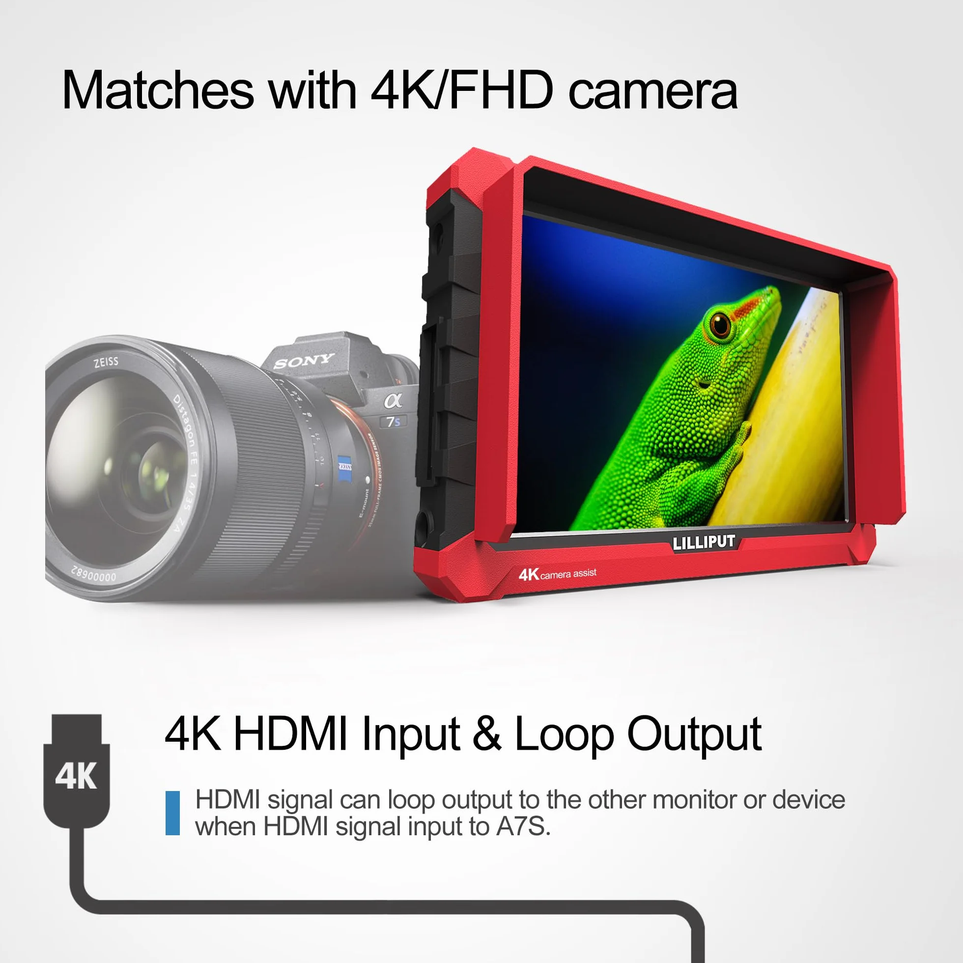LILLIPUT A7S 7 inch 1920x1200 FHD IPS on caméra moniteur, DSLR Moniteur de Champ de caméra 4K24 HDMI 1.4 Input & Loopout/3G-SDI On Camera Field Monitor