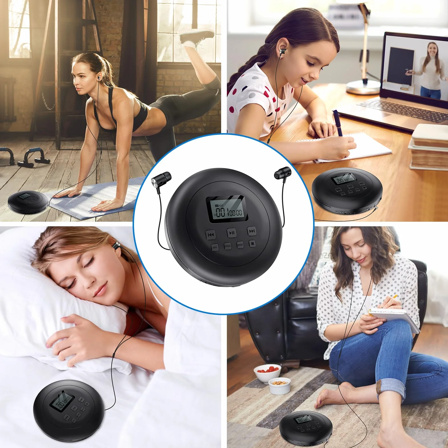Gueray Lettore CD Portatile Lettores CD Personale con Cuffie Display LCD Anti-Skip Protezione HiFi Classico CDs Lettori di Musica Memoria per Auto Casa (Nero)