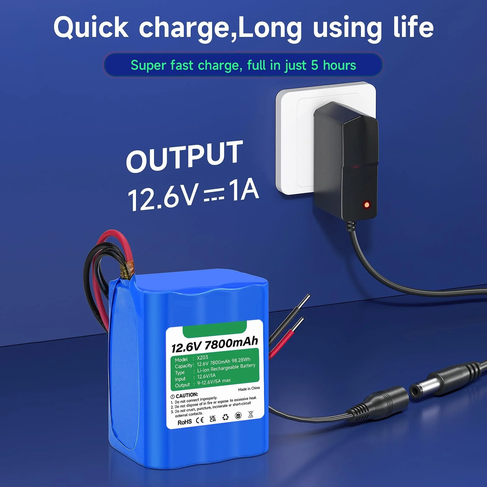 CITYORK 7800mAh 12,6V Batteria agli ioni di litio ricaricabile per Lampioni solari da esterno, telecamere CCTV, videocamere, lettori MP3, strisce LED e altro ancora