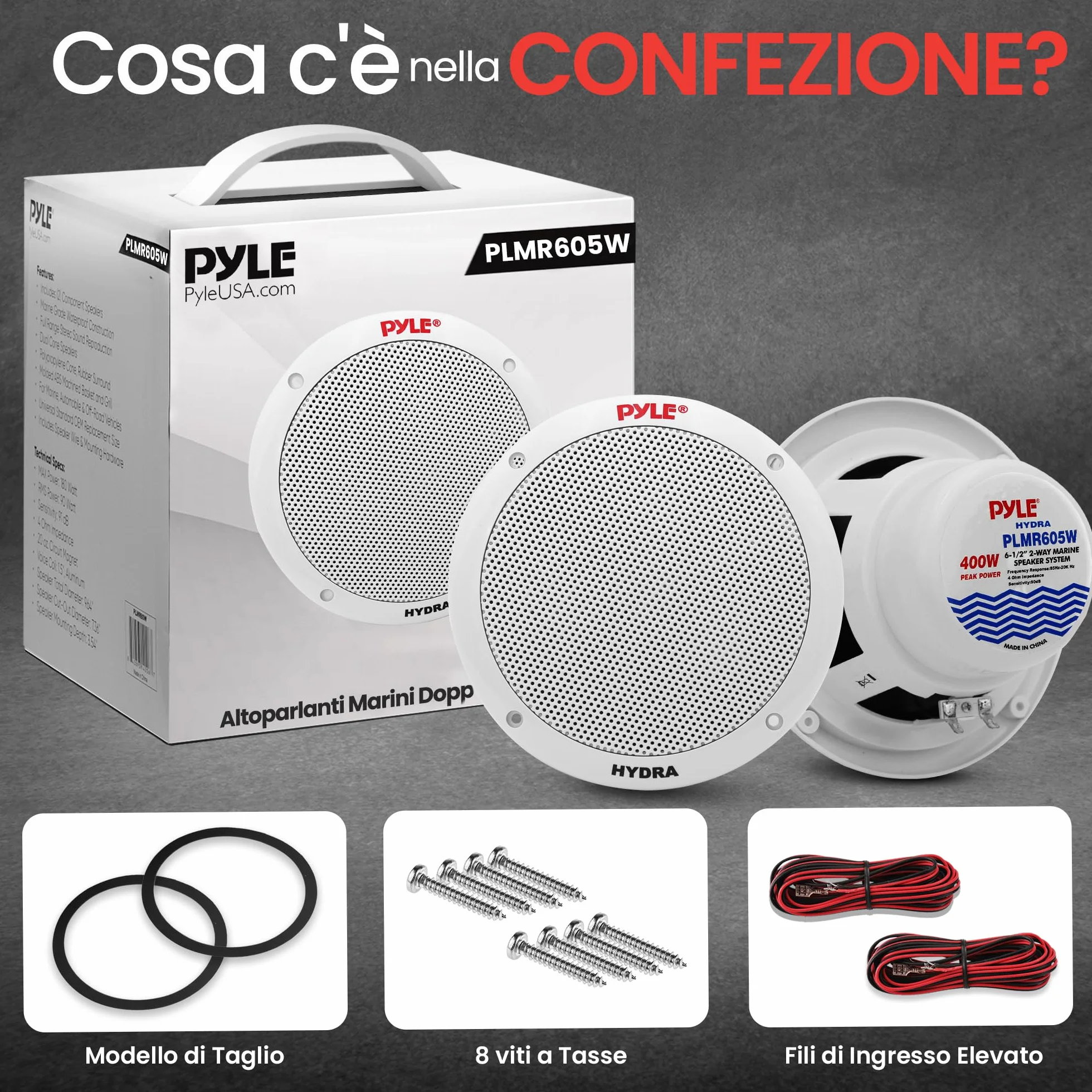 Pyle Altoparlanti Marini 16,5 cm 2 Vie, Casse Audio Impermeabili Resistenti alle Intemperie, Sistema Stereo Esterno 400 Watt, Casse Cono in Polipropilene e Gomma Butilica, Speaker 1 Coppia Bianco
