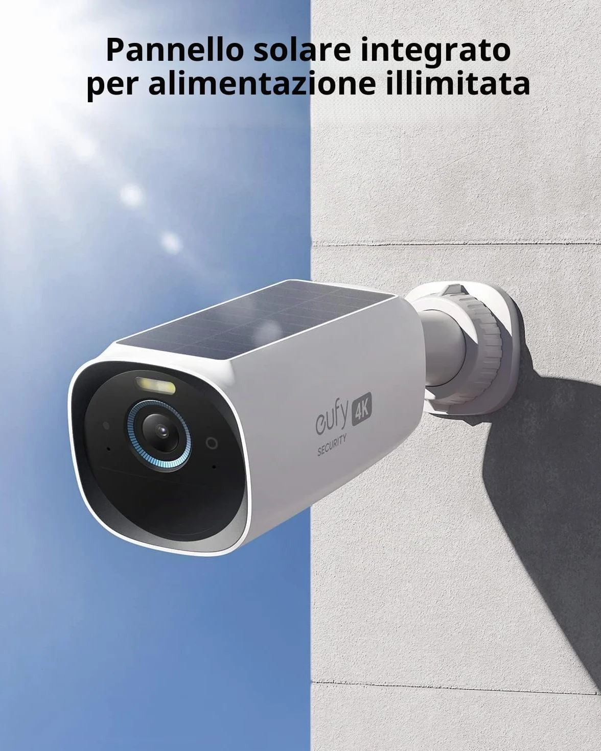 eufy Security eufyCam S330(eufyCam 3), telecamera wi-fi esternoi, telecamera pannello solare, risoluzione 4K, riflettore e visione notturna a colori, Nessun Costo Mensile, Kit di 4 telecamere