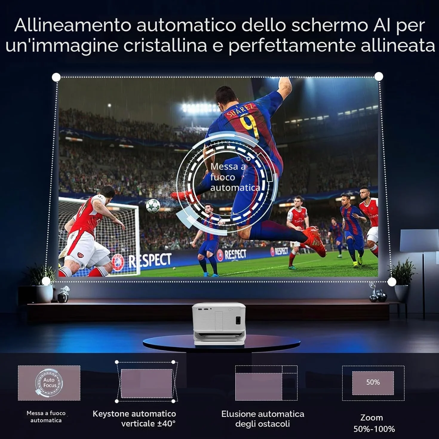 Smart Proiettore Portatile Compatibile con Netflix Autofocus Correzione Trapezio 600 ANSI WiFi6 Bluetooth HD 1080P VNEIMQN Supporto 4K Proiettori Smart per Home Cinema/Esterno (L350-Standard)