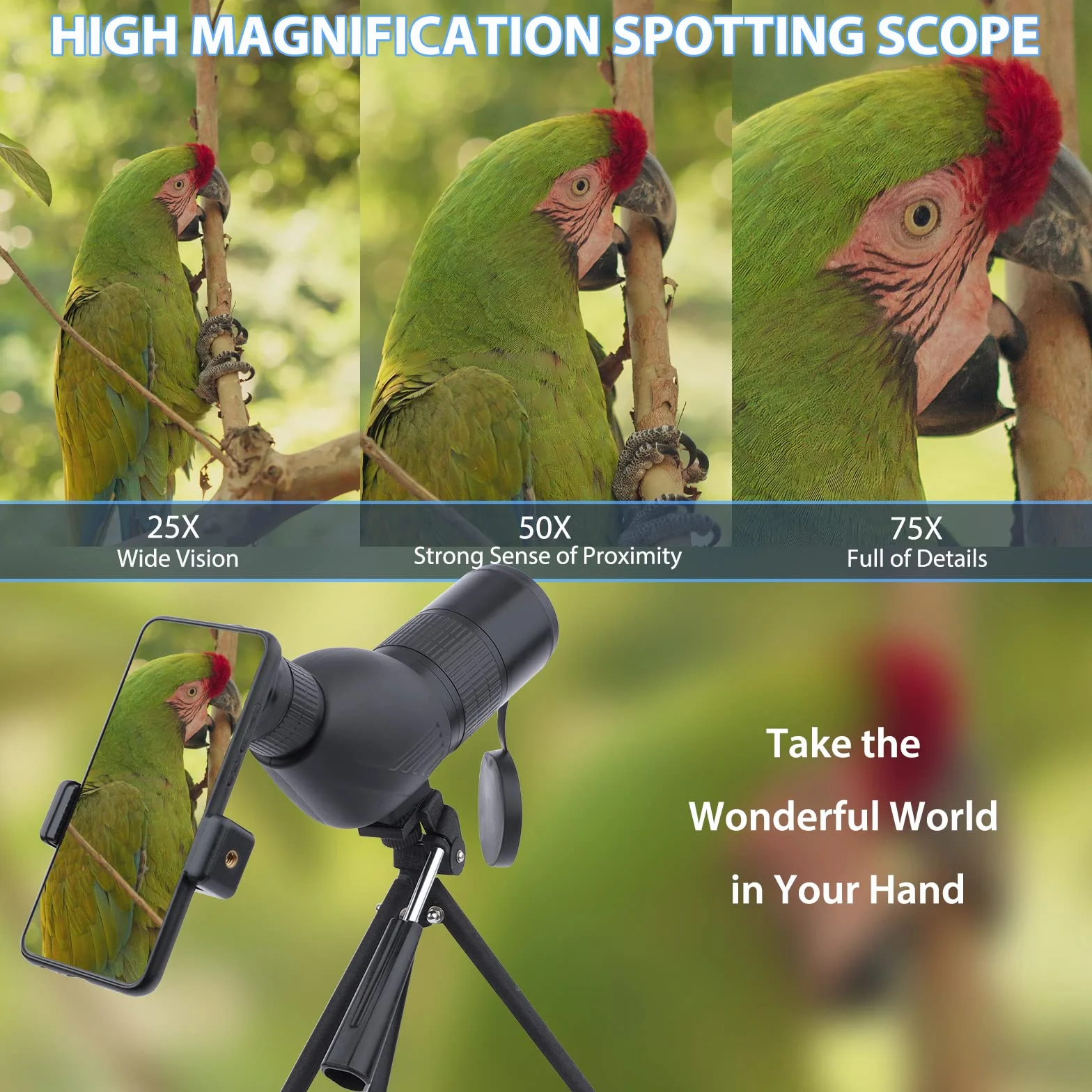 Cannocchiale con Treppiede, Borsa per il Trasporto e Adattatore per Smartphone, FMC Ottica Bak4 Prisma Telescopio Spotting Scope con Smartphone Adapter per Tiro a Segno Birdwatching Caccia (black)