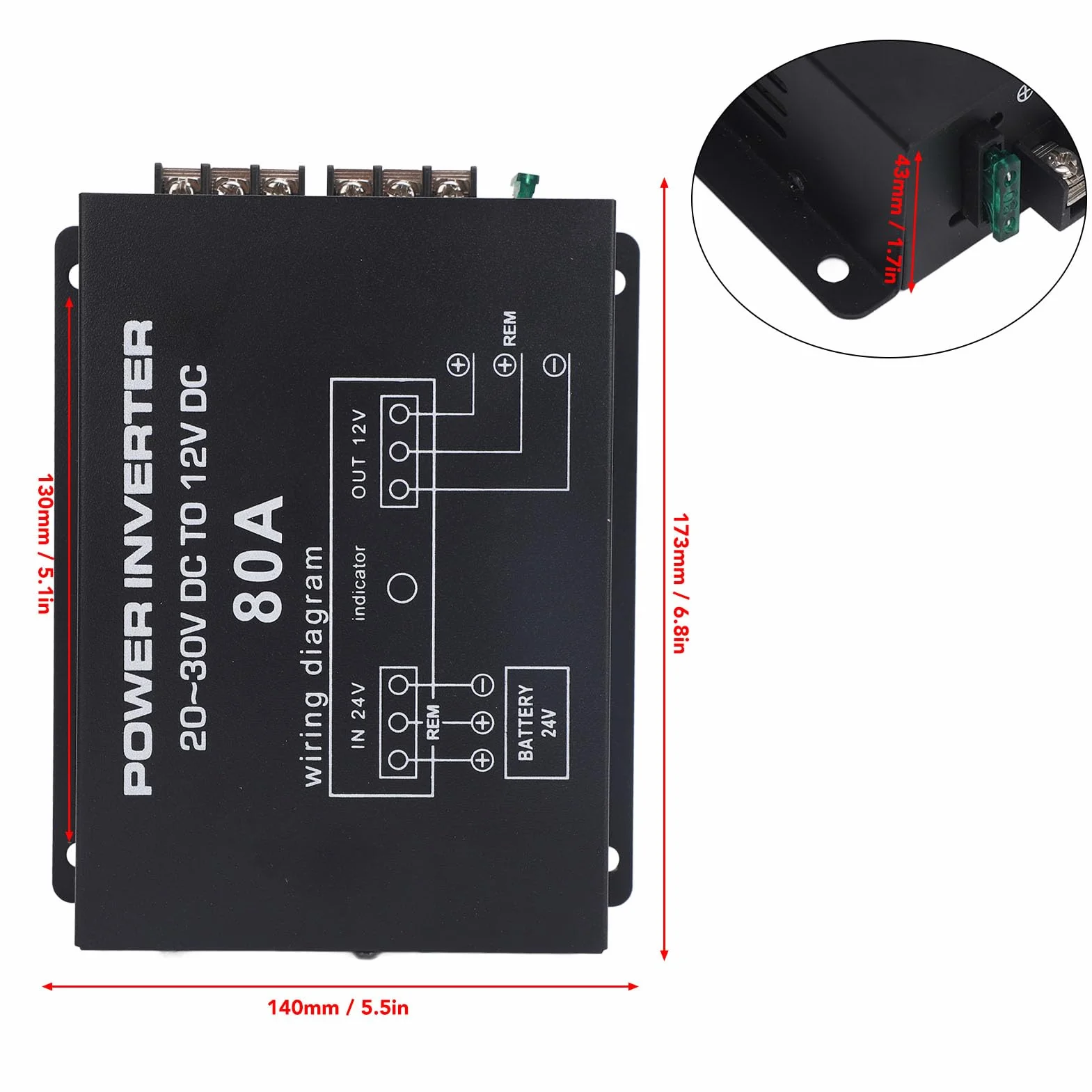 Convertitore Riduttore di Tensione da 24 V a 12 V per Auto, Camion, Camper, SUV, Autobus, Controllo della Temperatura (80A)