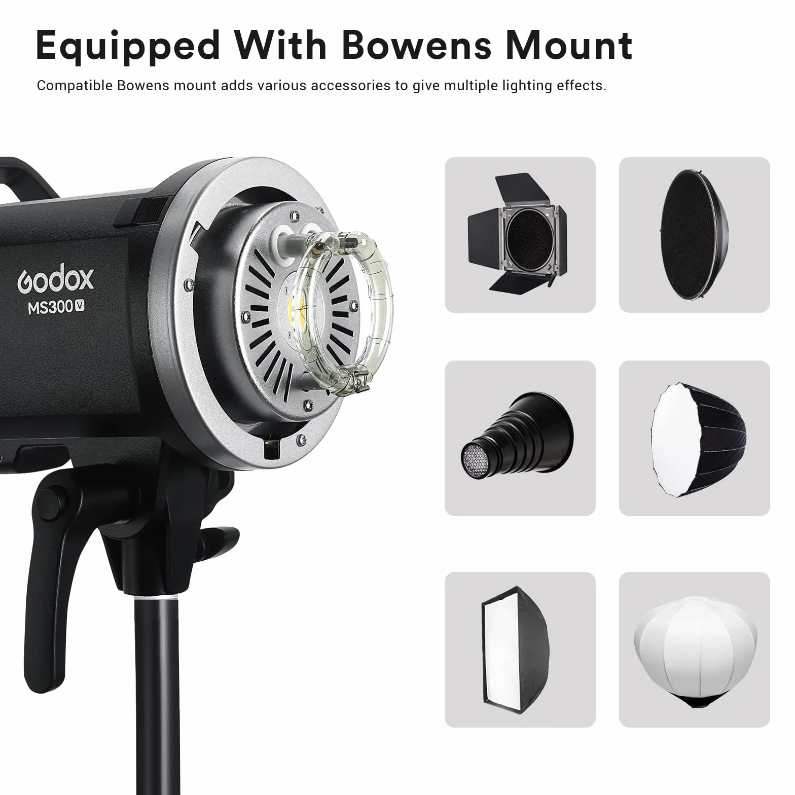 Godox MS300-V 300W Flash da studio, Lampada da modellazione aggiornata, 2.4G Wireless X System GN58 5600K Monolight con Bowens Mount, Tempo di riciclo 0,1-1,3 secondi