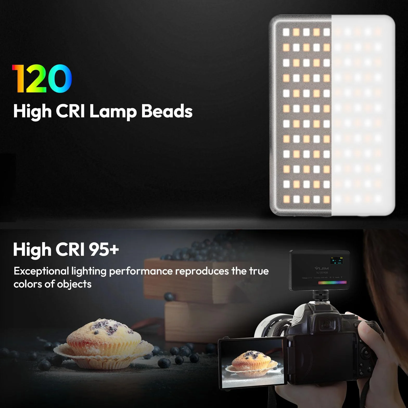 ULANZI VL120 Luce Video RGB, Luce Led Fotografia con Batteria da 3100mAh, Pannello Luce LED da Dimmerabile 2500K-9000K, CRI 95+ per Tiktok/Foto di Prodotti/videocamere DSLR, Fotografia
