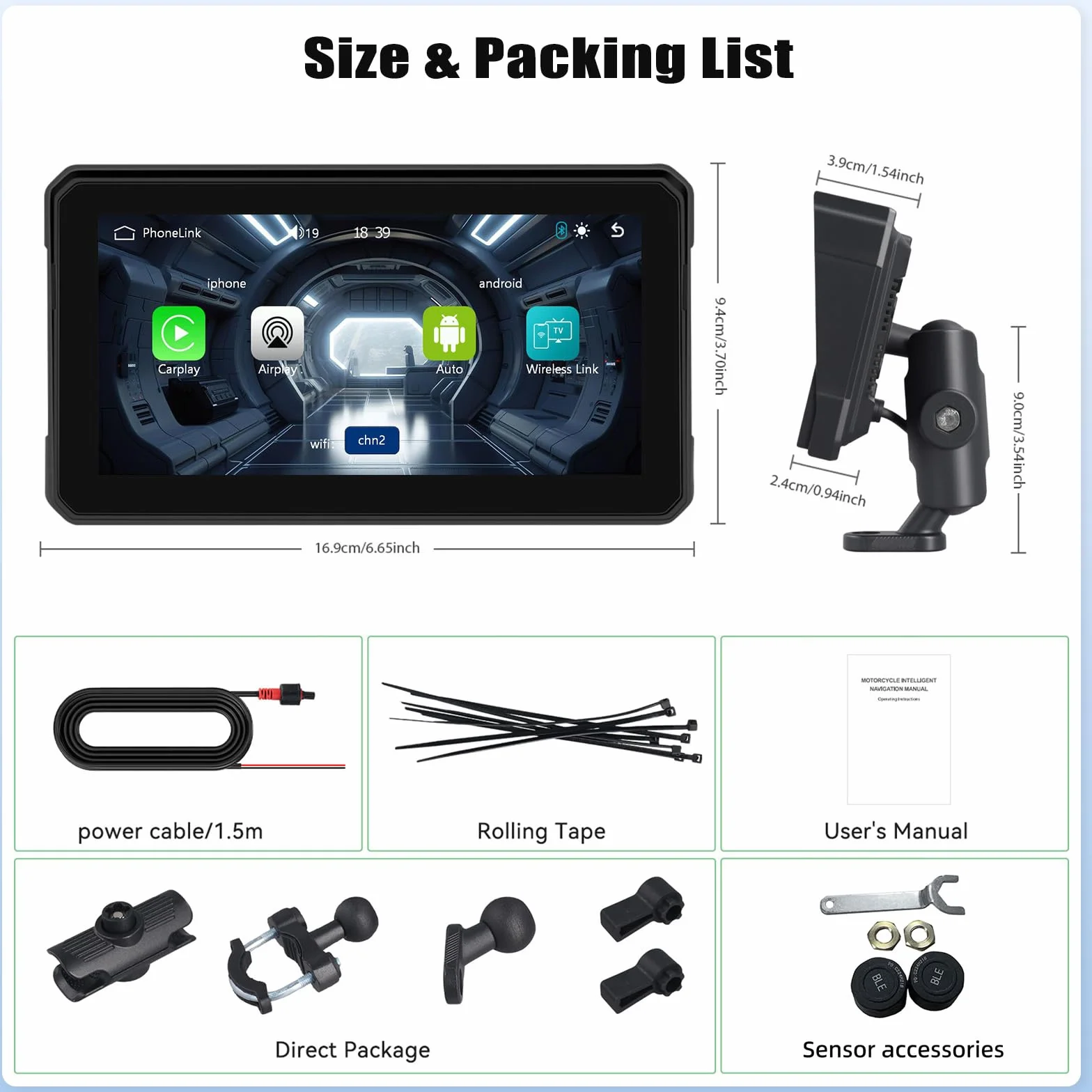 Schermo portatile Moto Carplay 6 pollici IP68 GPS Bluetooth Wireless CarPlay Android Auto TPMS