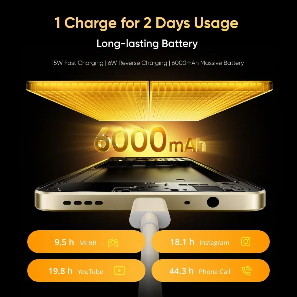 realme Note 70T Smartphone 4+256GB, Batteria da 6.000 mAh, Ricarica rapida da 15 W con carica inversa da 6 W, 24 GB di RAM dinamica, Display con comfort visivo da 90 Hz, nero