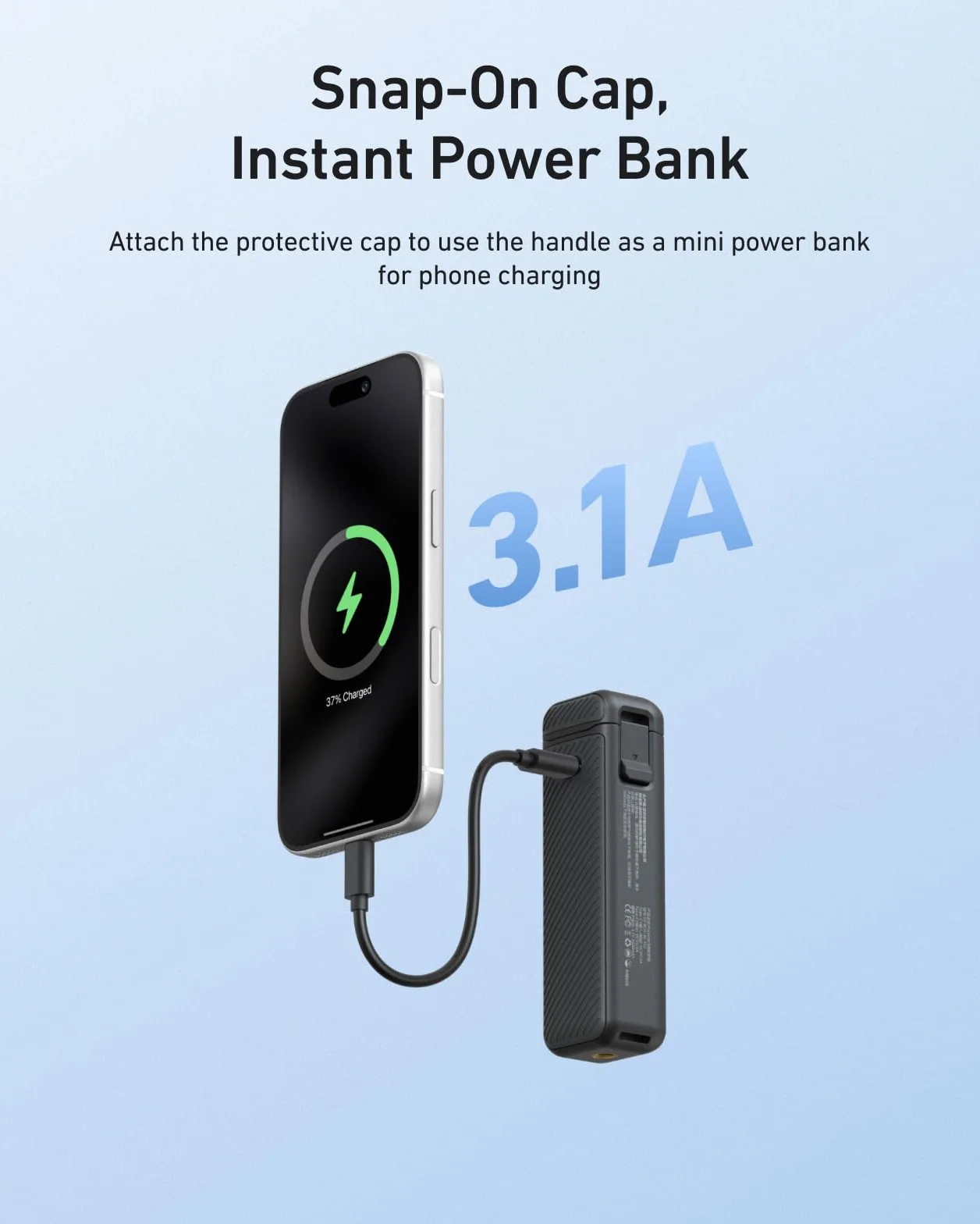 TELESIN Impugnatura Batteria con Treppiede per DJI Osmo Pocket 4/3, Power Grip 5000mAh, autonomia 1,3×, ricarica durante registrazione, grip vlog & treppiede portatile per viaggi e riprese outdoor