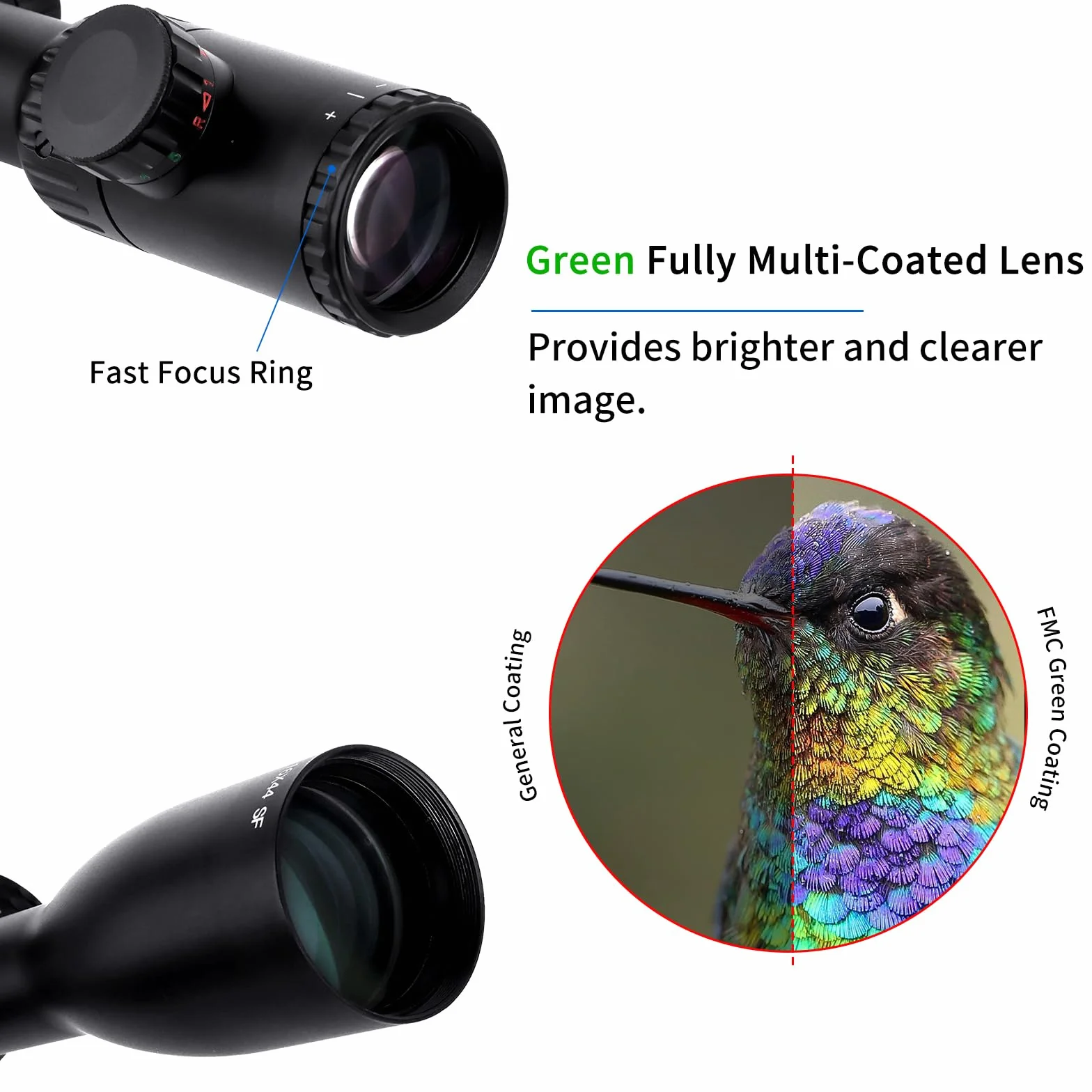 Viewfinder Ottico 4-16x44mm Reticolo Illuminato Rosso/Verde Telemetro Luminoso a 5 Livelli Messa a Fuoco Laterale con Anelli di Montaggio a Coda di Rondine/Picatinny da 11 mm 20 mm