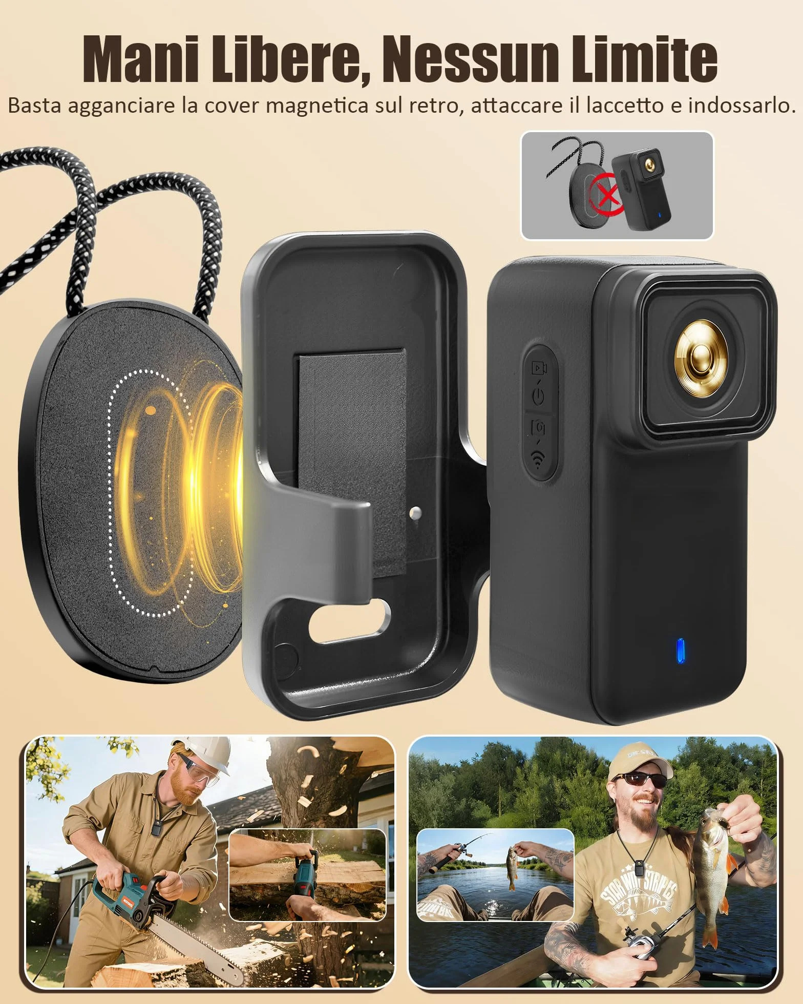 Action Cam 4K WiFi con Scheda TF 64GB, POV Camera con Cover Posteriore Magnetica, Body Cam Mini Impermeabile 30M, Telecamera per Casco Moto, Esterno e Vlog