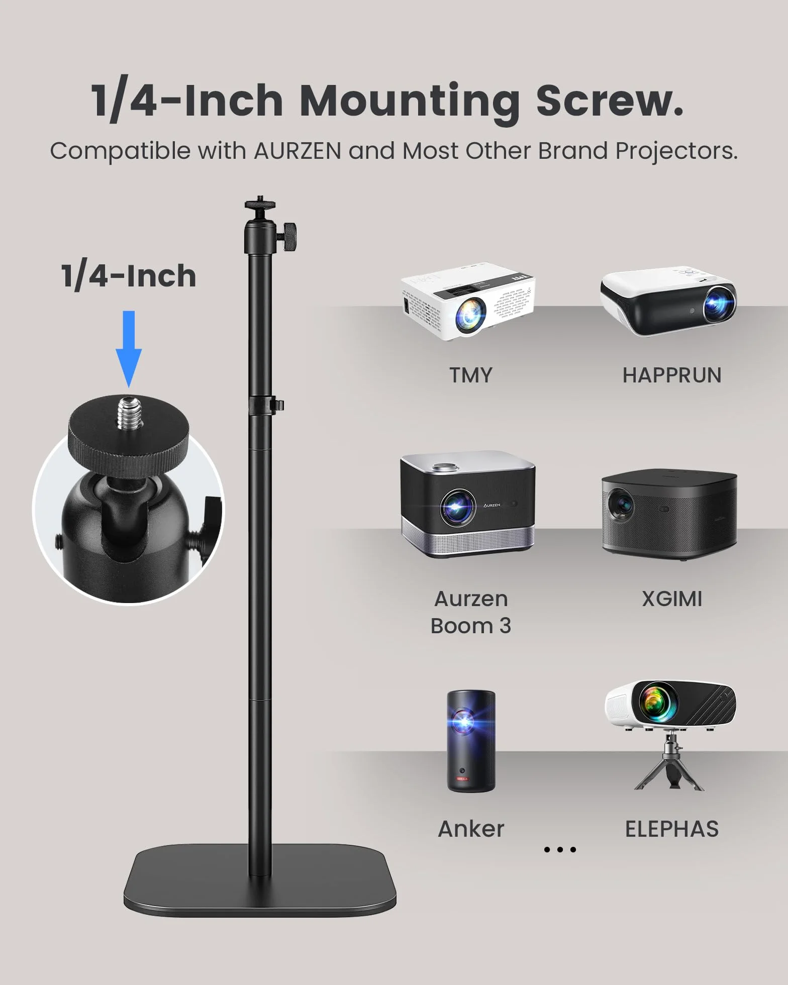 Aurzen Supporto per proiettore, compatibile con TMY, HAPPRUN, Yaber, Epson, e la maggior parte dei proiettori, altezza 120 cm con vite da 1/4", supporta fino a 8,2 kg, ideale per proiettori