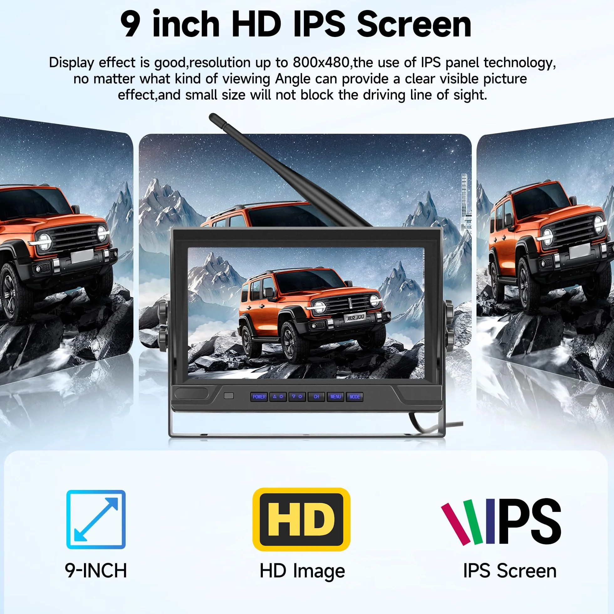 Wireless Digitale Telecamera Posteriore 2 Camera Kit con 9 Pollici IPS Monitor, Telecamera Posteriore IP68 Impermeabile, Visione Notturna, Image Flip, BSD, Loop Video, per Camion/Rimorchi/Camper/Bus