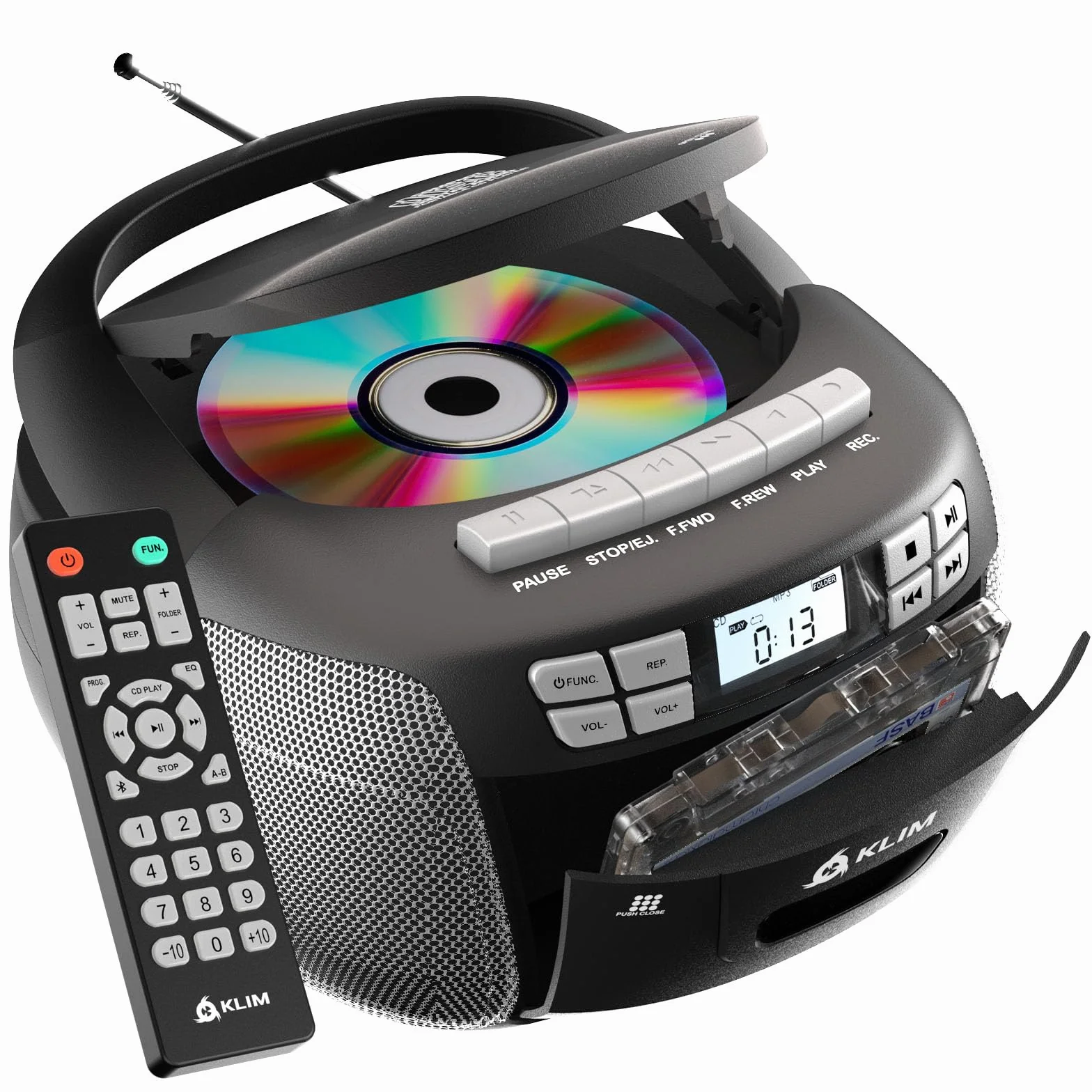 KLIM Lettore CD - Lettore Cassette Audio, AM/FM Radio Bluetooth, Stereo CD Player, Remota, Registrazione Su Nastro, USB Drive, AUX, Radio Stereo Casa Alimentazione AC/DC - Argento