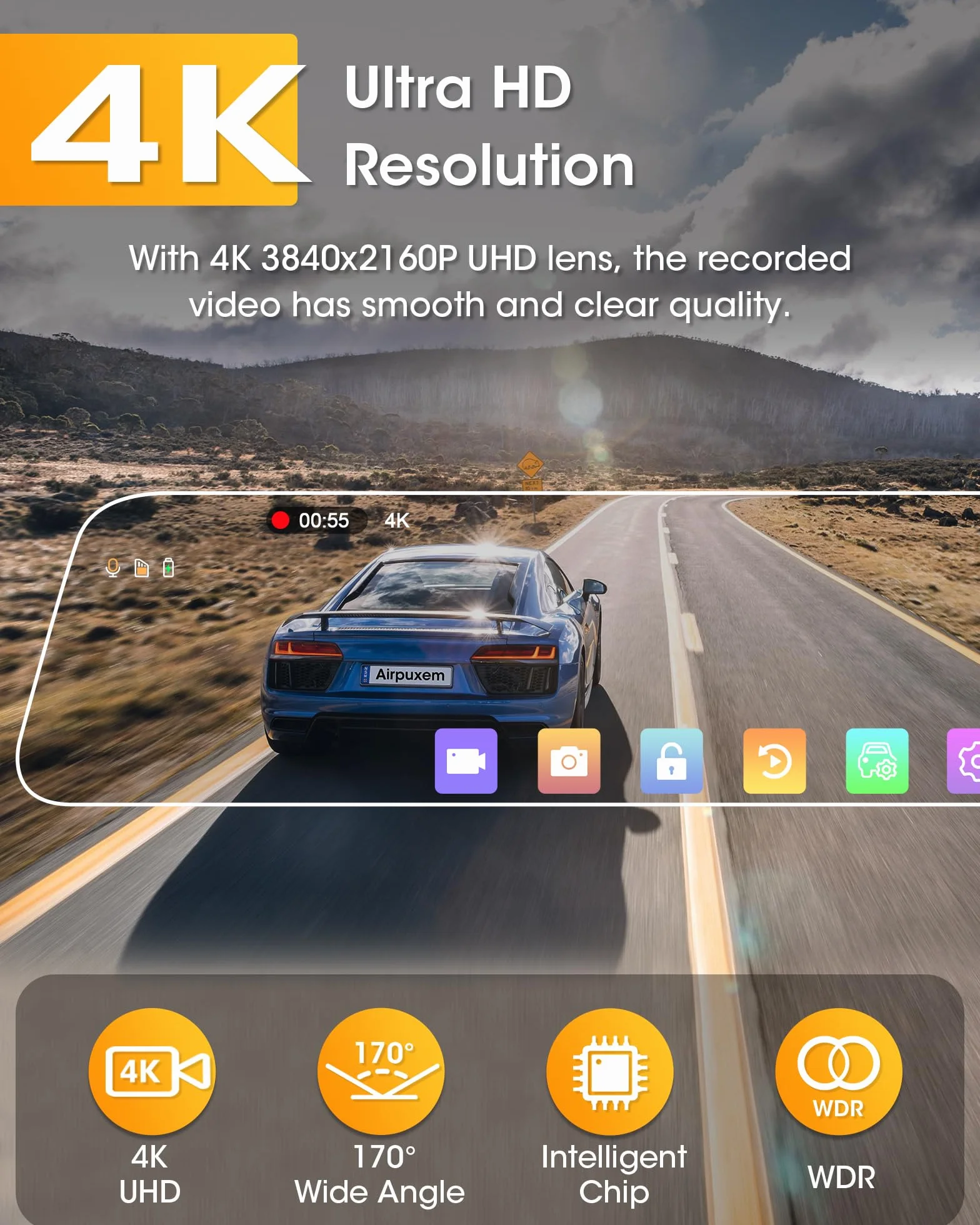 4K Dash Cam Specchietto WiFi 10'' IPS Schermo Tattile Specchietto Retrovisore Auto con Telecamera Scheda Dash Cam Auto Specchietto Assistenza al Parcheggio con WDR Sensore G Registrazione Loop