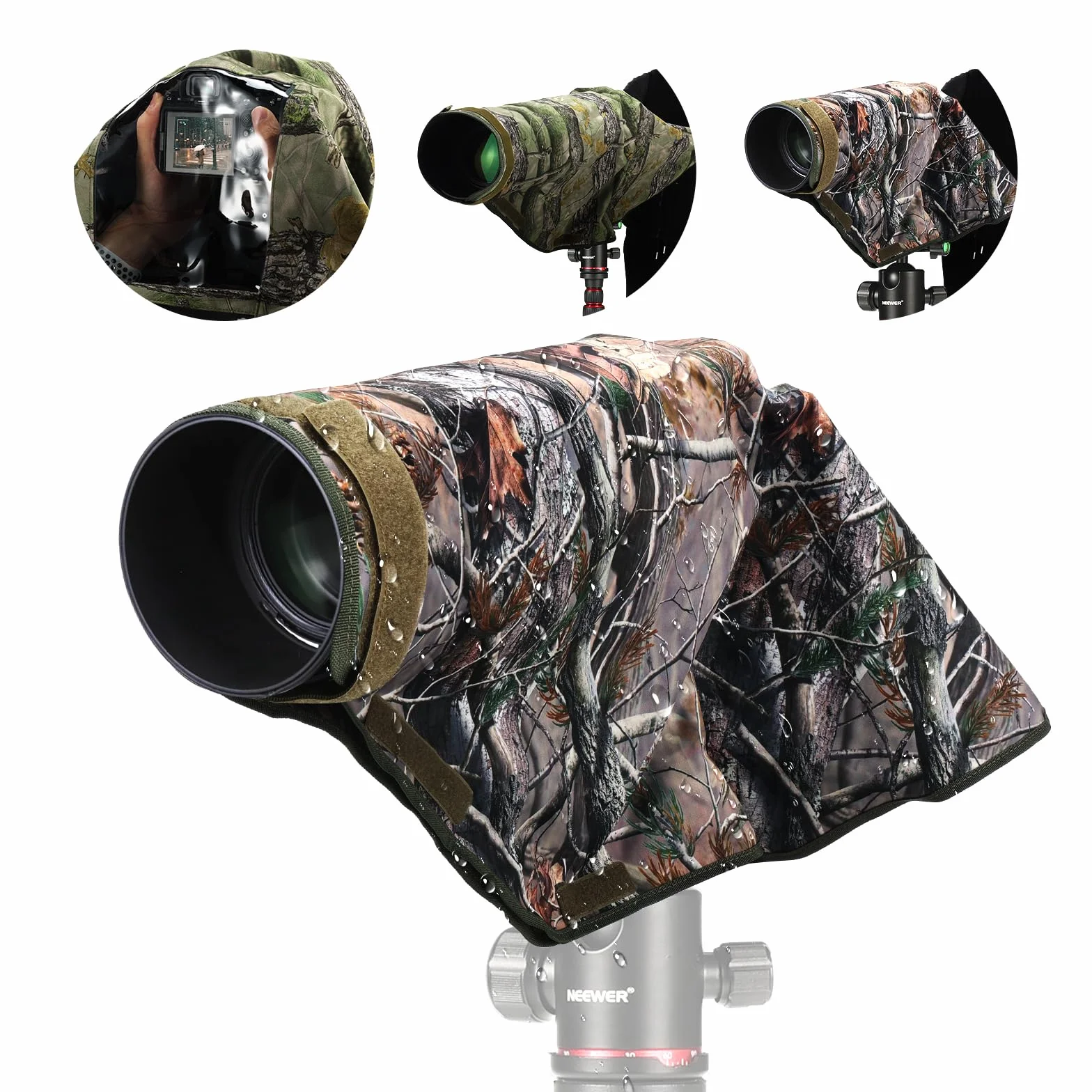NEEWER Copertura antipioggia per fotocamera, L, grande impermeabile, per fotocamera Canon Sony Nikon Fujifilm DSLR e obiettivi fino a 400 mm, mimetico su entrambi i lati, in nylon Tarn PB020