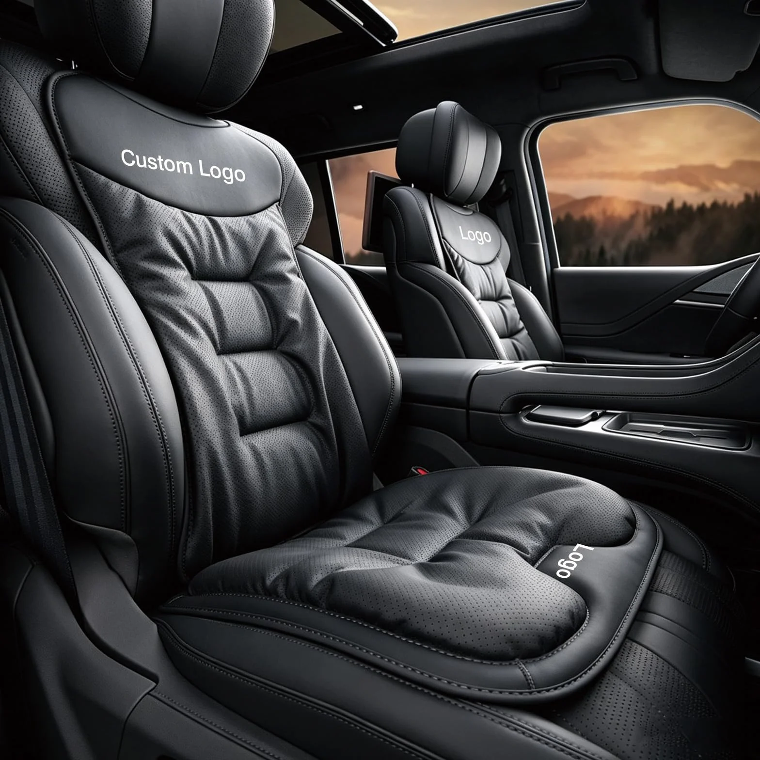 Pelle Nappa Coprisedili Auto Universale Personalizzato con Logo, Cuscino Lombare, Antiscivolo, Morbido Traspirante 5 Colori
