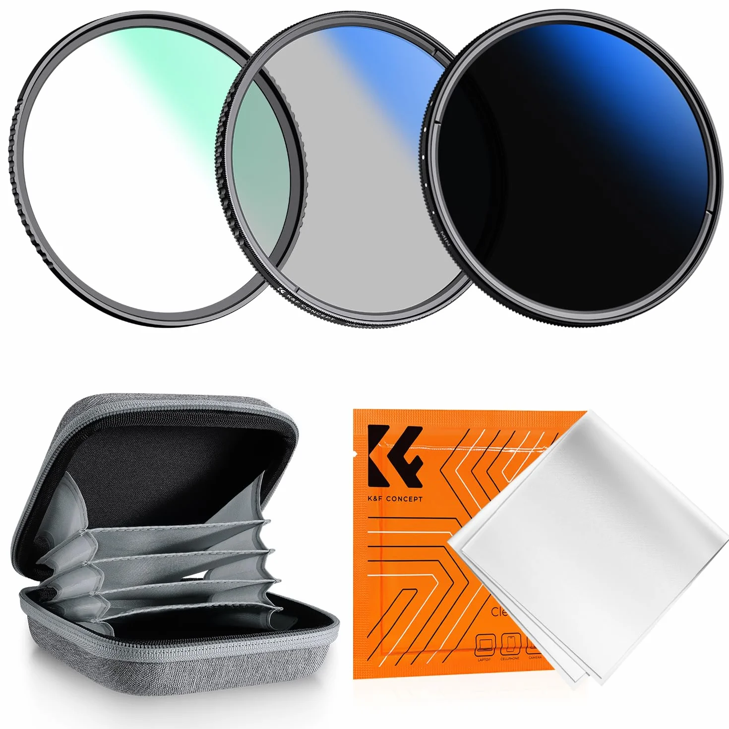 K&F CONCEPT Nano-Klear 82mm Kit Filtri, Filtro UV + CPL + ND2-400, Filtro di Protezione MCUV + Polarizzatore + Densità Neutra ND2-400 con Custodia per Filtro