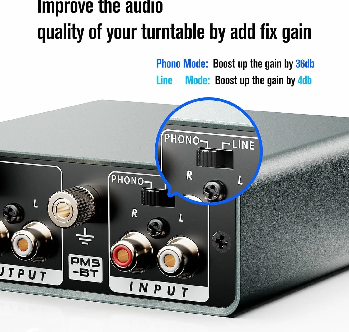 Preamplificatore Phono Bluetooth con Ingresso RCA, Uscita Bluetooth, Guadagno 36dB/4dB per Giradischi Vinile