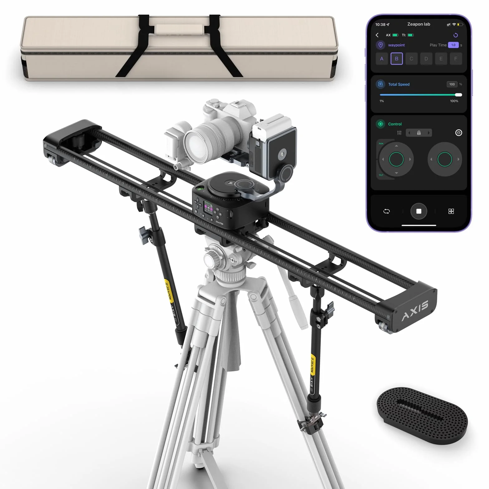 Zeapon AXIS 100 Pro (3 assi) Multi-asse motorizzato cursore fotocamera, 39''/ 100cm DSLR in fibra di carbonio pista elettrica, schermo LCD APP Control, Pan Head per 360 ° Panoramico Time-Lapse Follow