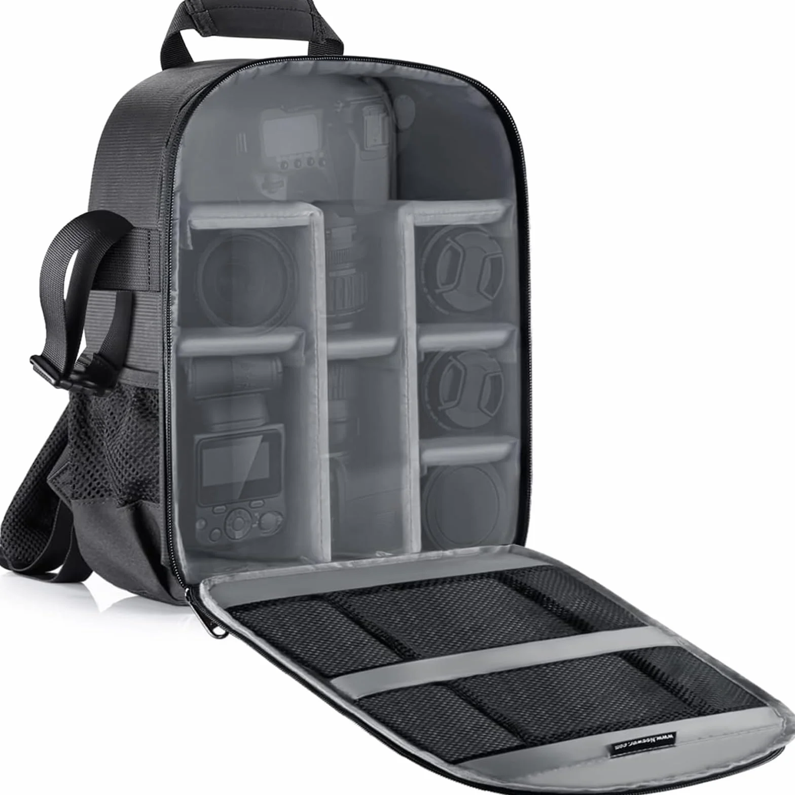 Neewer, Zaino imbottito flessibile per fotocamera, antiurto, con scomparti, per fotocamere SLR, reflex, mirrorless e relativi obiettivi, flash, telecomando per scatto a distanza (grigio all’Interno)