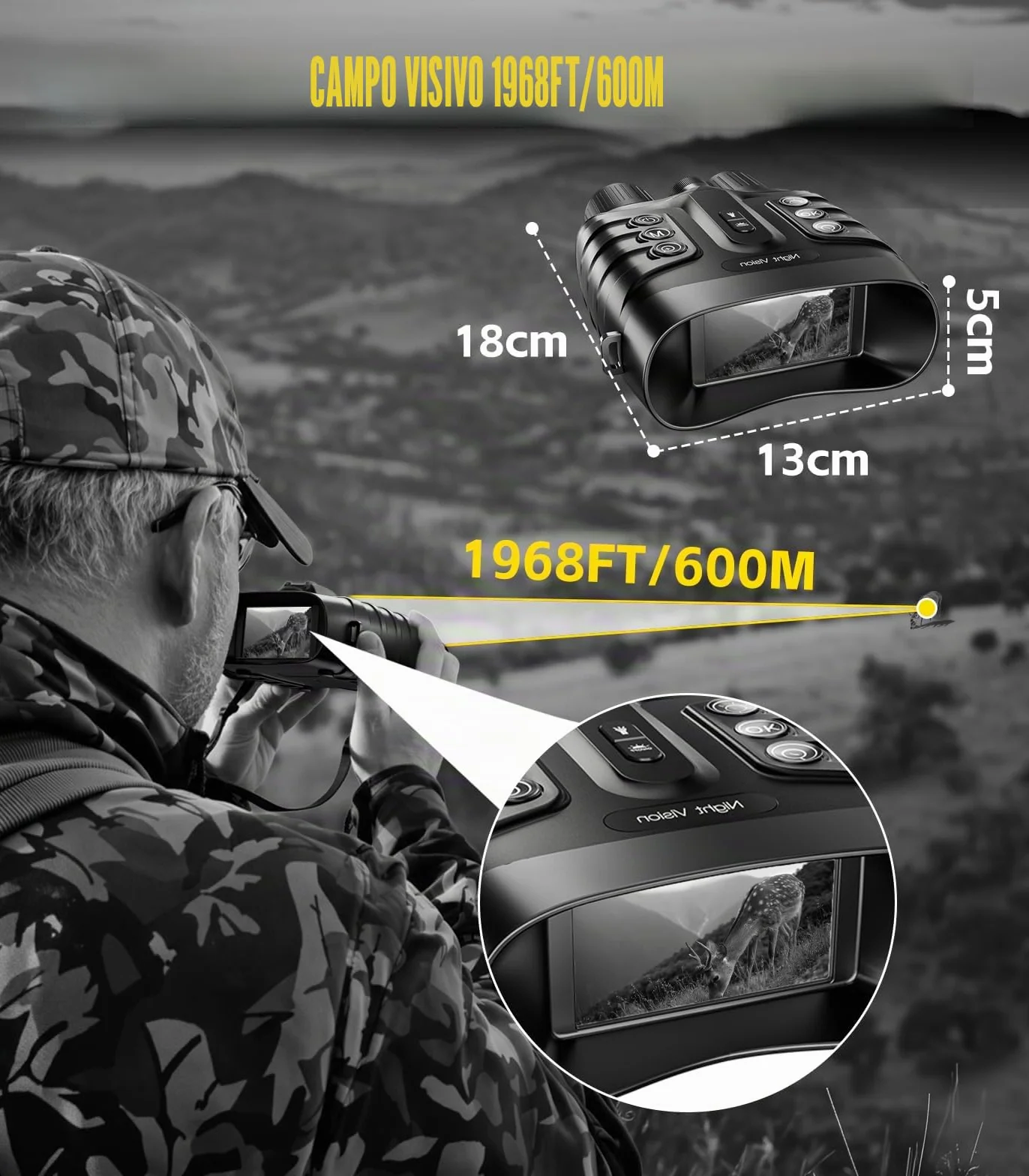 Dispositivo di visione notturna 4 K, 48 MP, 10000 mAh, ricaricabile, f/1,4, grande apertura a infrarossi, visione notturna, visione 500 m/1640 FT,8 X zoom digitale con scheda TF da 32 GB