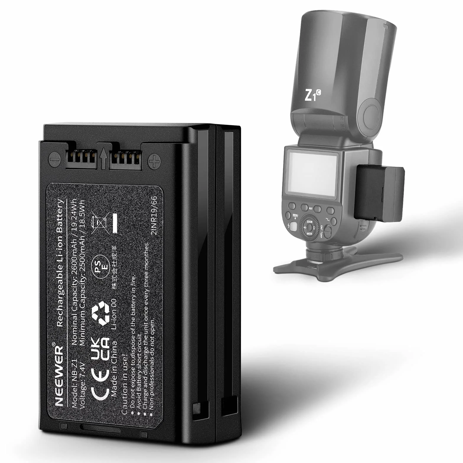 NEEWER 7.4V/2600mAh Batteria di Ricambio agli Litio per Flash, Batteria Compatibile con NEEWER TTL Z2-C Z2-S Z2-N, Z1-C Z1-S Z1-N, Z880-C Z880-S Z880-N, Z760-C Z760-S Z760-N Flash Speedlite, NB-Z1