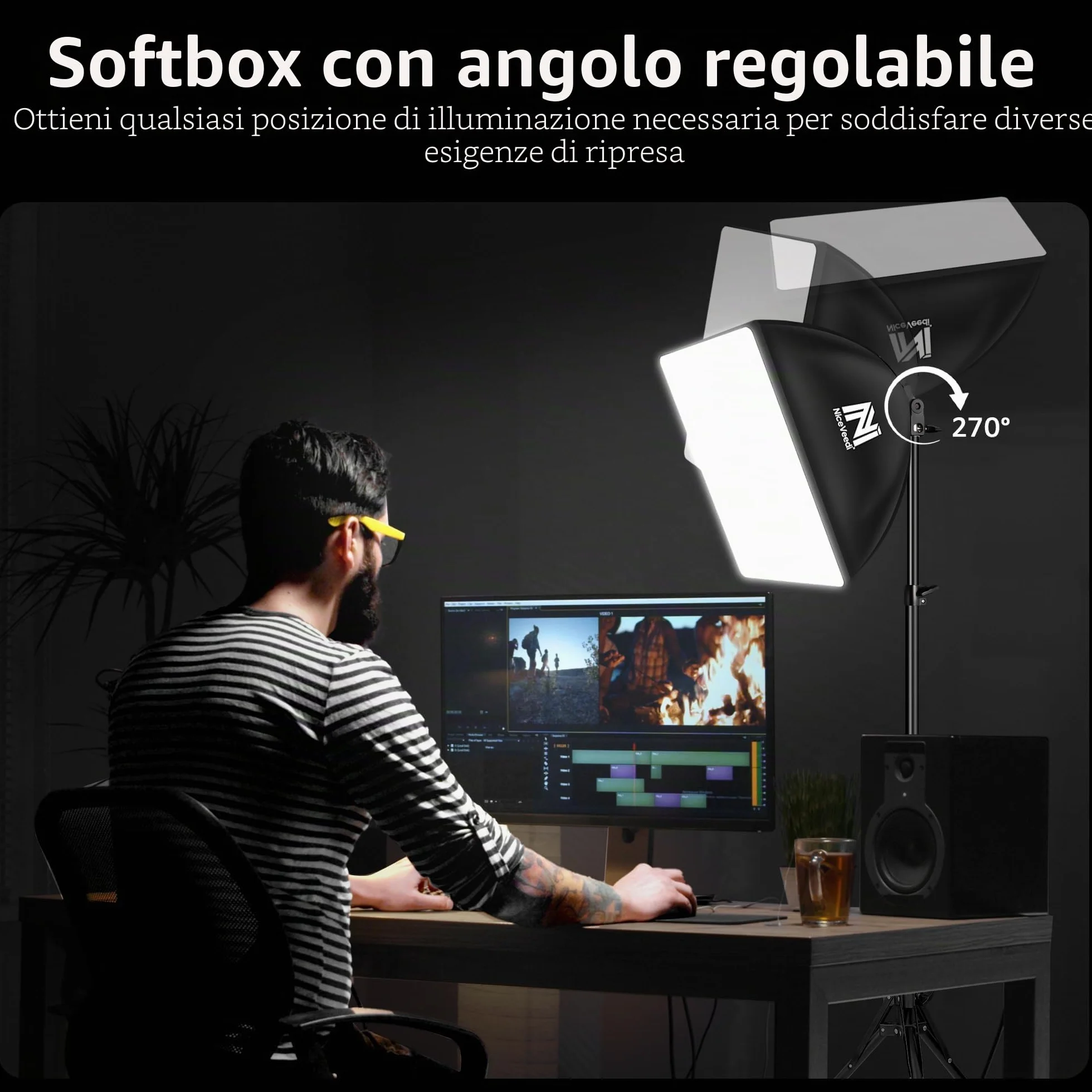 Softbox, Kit Softbox LED da 50 W, Luce Fotografica 40x40 cm con Lampadine 5500K e 150 cm Treppiede, Illuminazione Continua per Fotografia/Registrazione Video/Streaming Live (2 confezione)