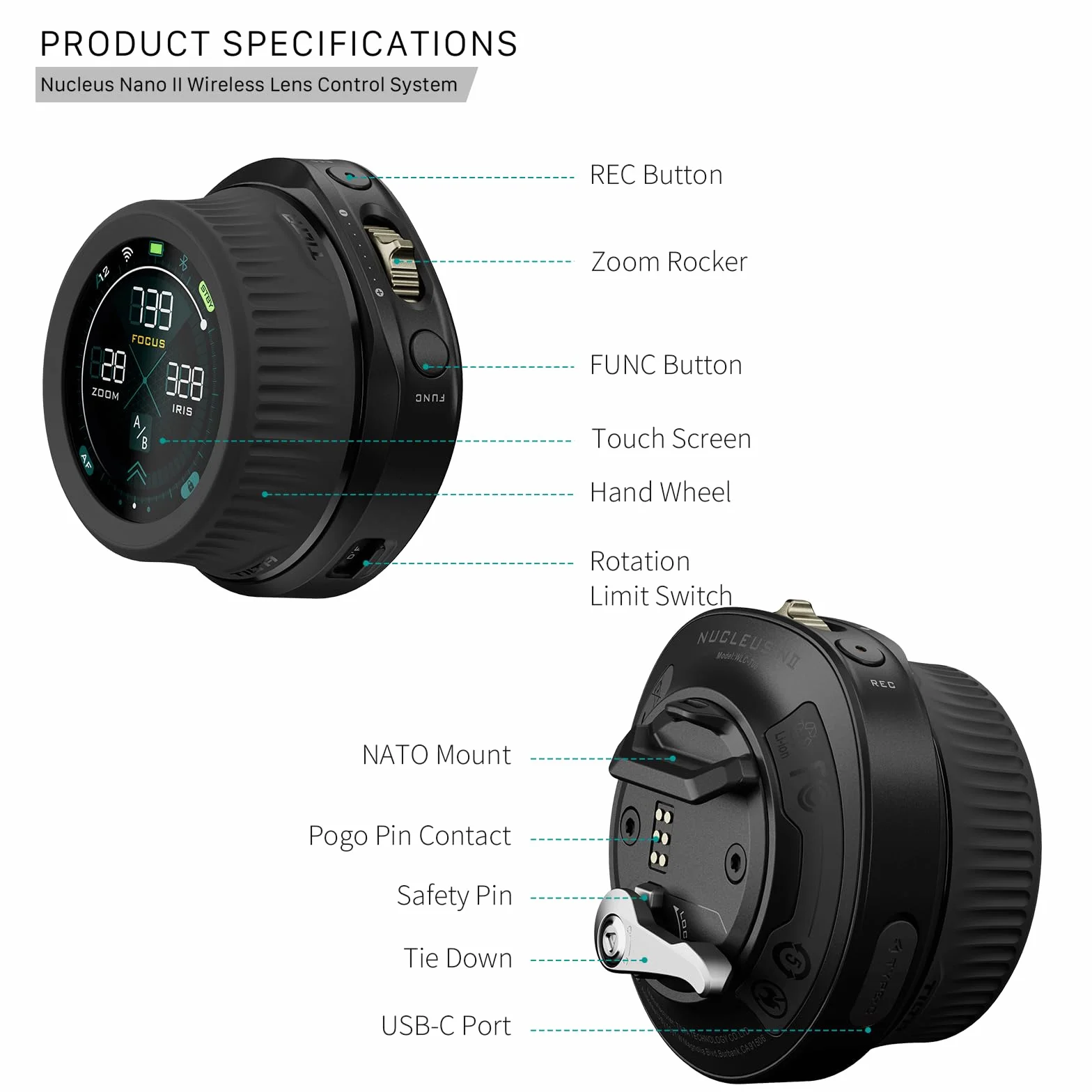 Tilta Nucleus Nano II Sistema di controllo wireless dell'obiettivo Kit II con controller a volantino Nucleus NII, impugnatura di controllo e kit motore WLC-T05-K2