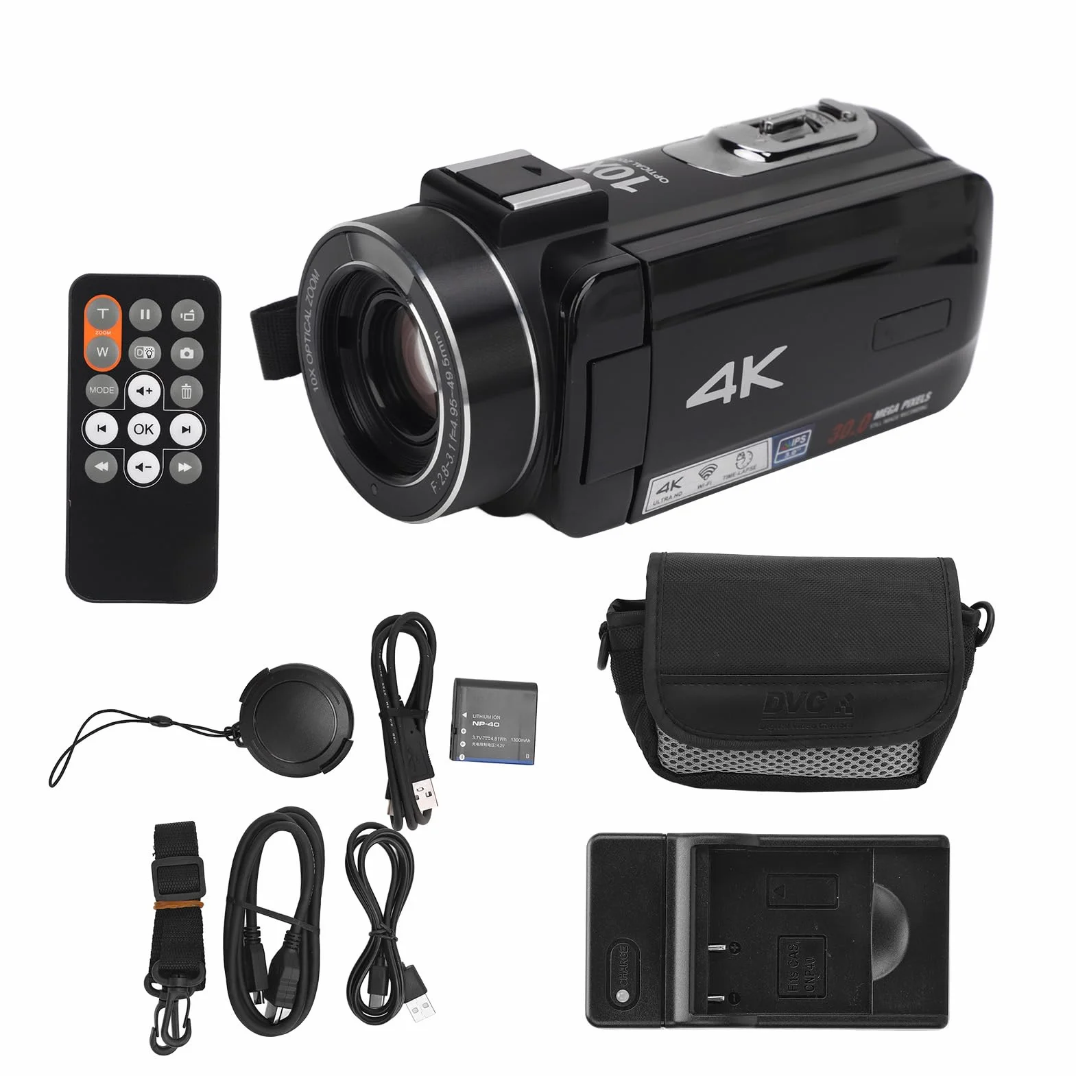 Yctze Videocamera HD con Zoom Ottico 4K 10X, Touch Screen IPS da 3 MP, Videocamera Anti-shake, Anti-shake a 6 Assi, Porta Hot-shoe per i Viaggi
