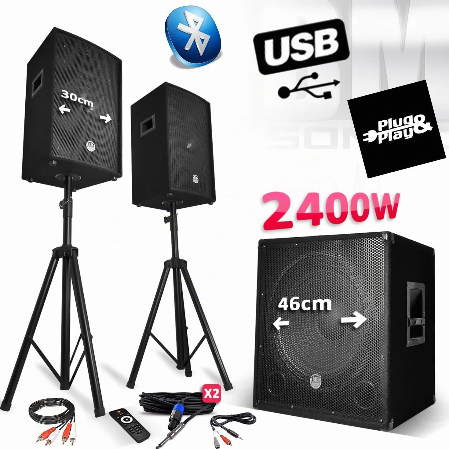 BMS1812-USB-BT Sub 18" 2400W USB/BT 2x12" Altoparlanti