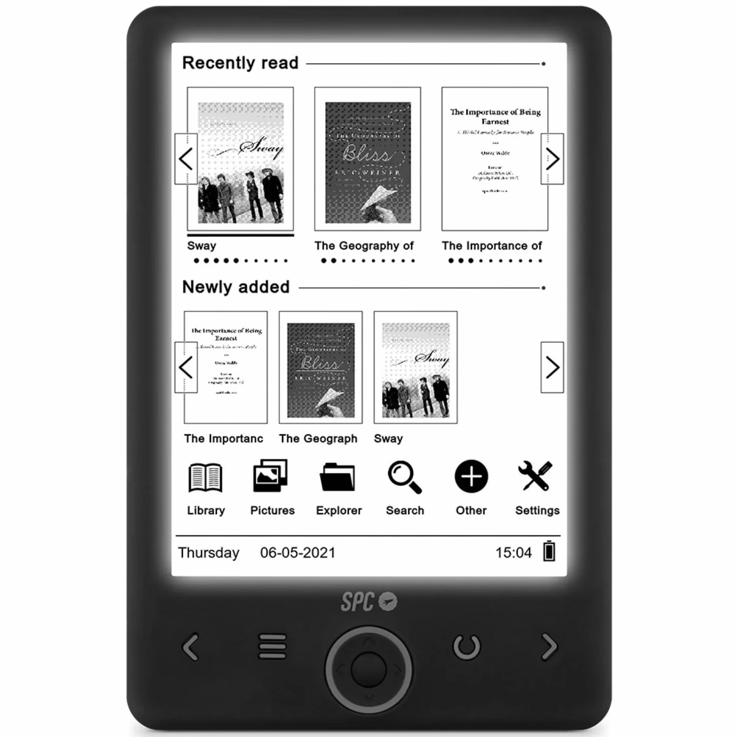 SPC Dickens Light 2 E-book z podświetlanym ekranem i 6 poziomami jasności, czarny