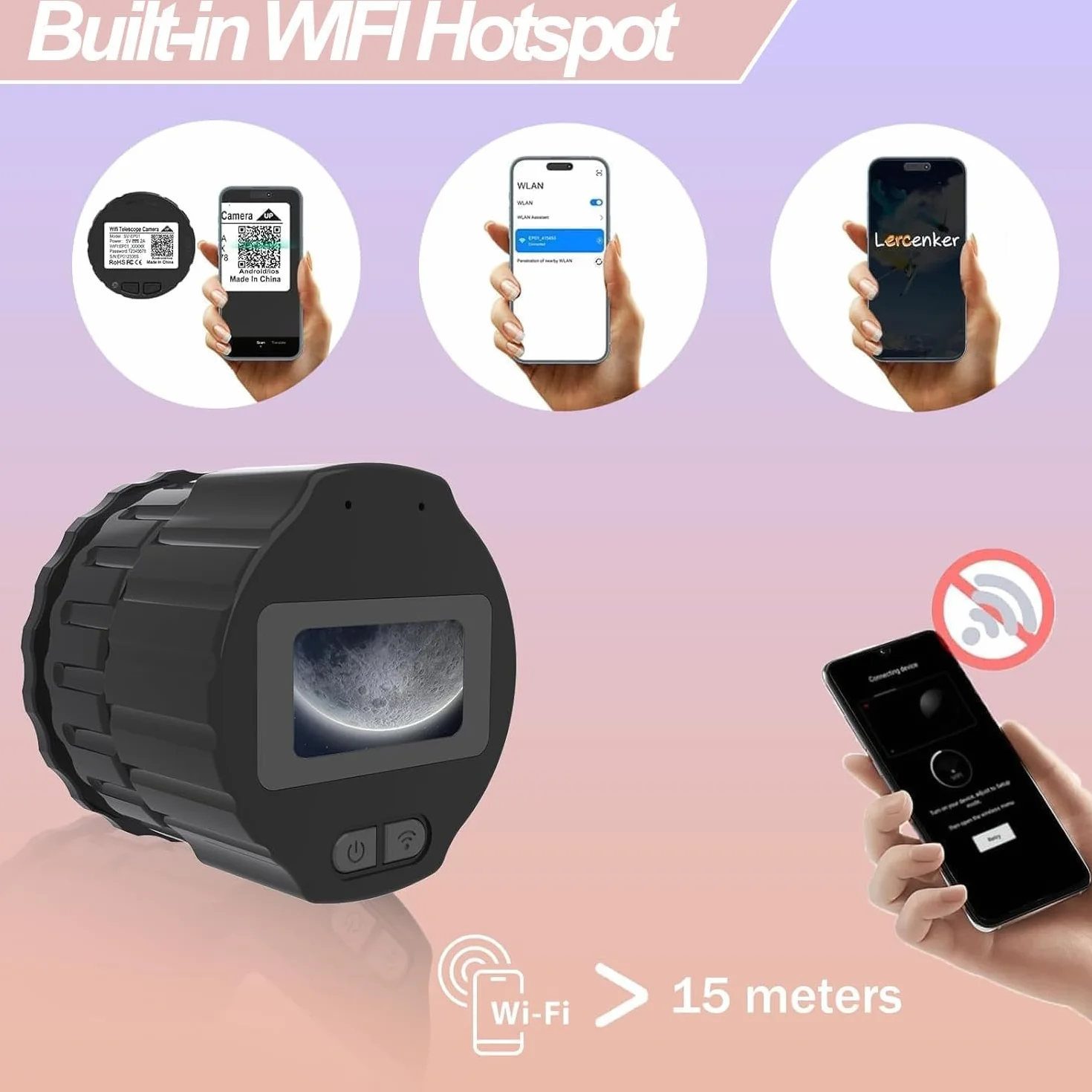 Telecamera oculare WiFi – Registrazione video 2K da 4 MP – WiFi e App integrate – Telecamera oculare elettronica per telescopi da 1,18 a 1,97 pollici