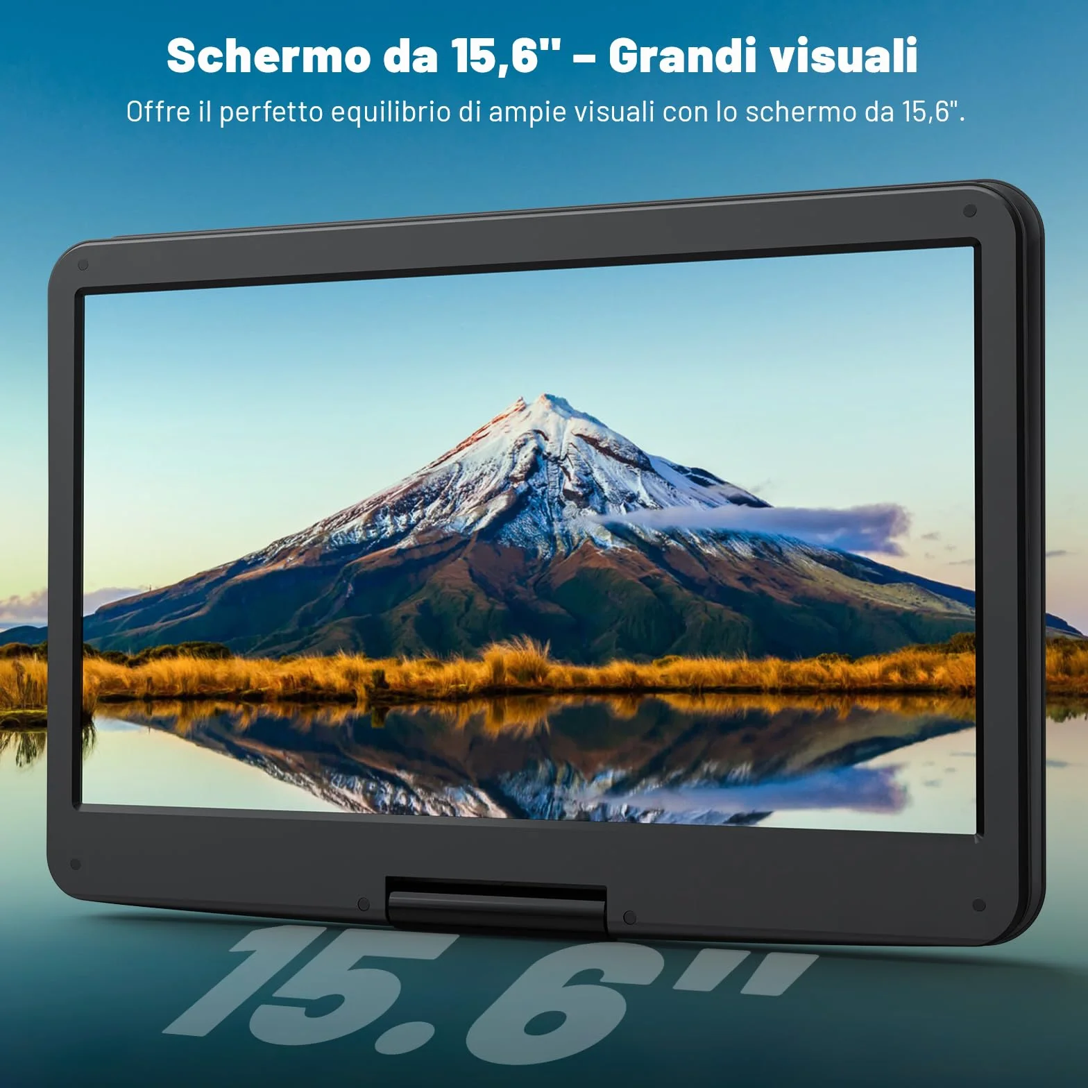 Lettore DVD Portatile 17,5" Schermo Rotante HD 15,6" Autonomia 6 Ore USB SD Sync TV Antishock Nero